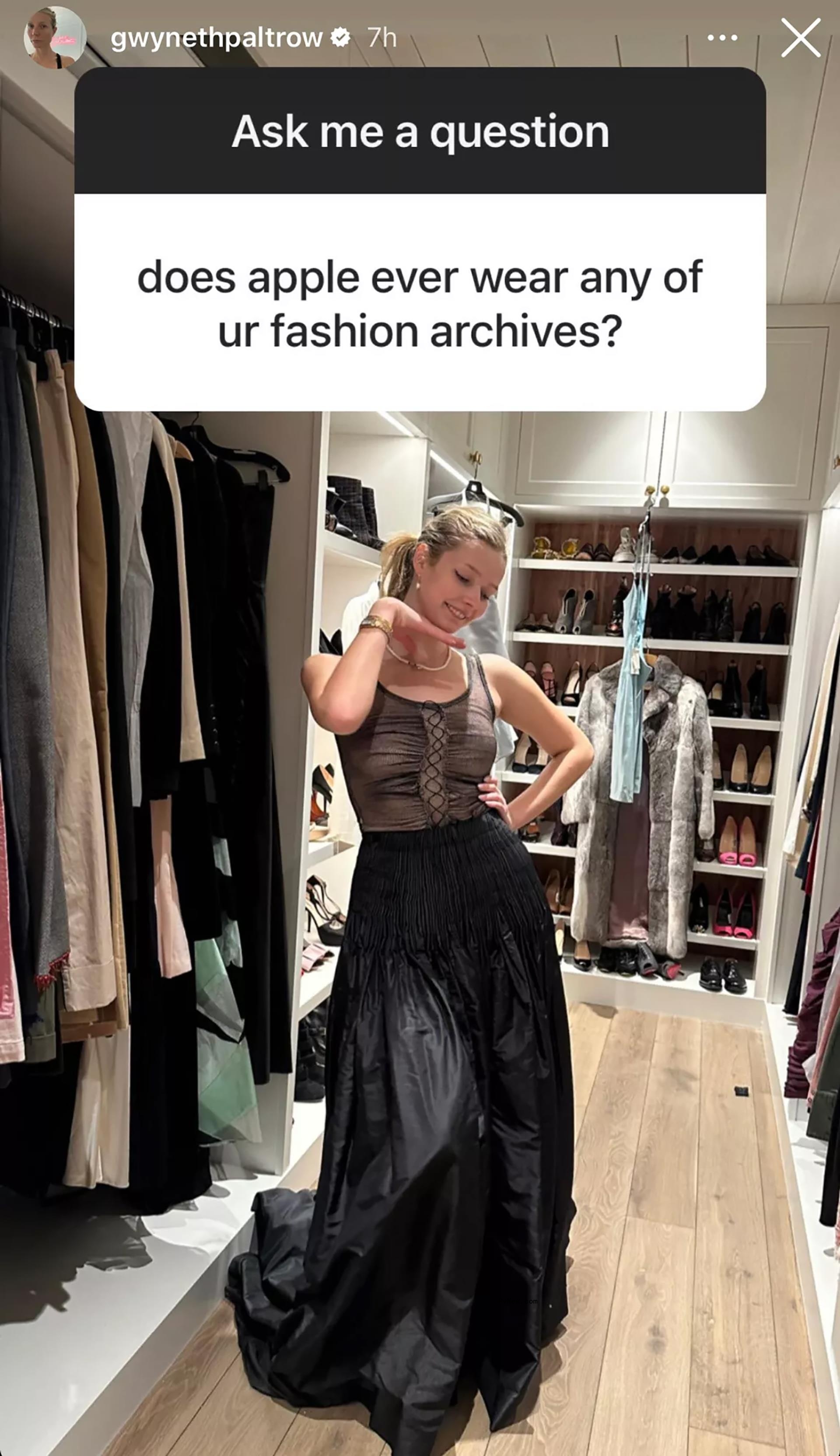 A mirror selfie of Apple Martin in Gwyneth Paltrow's Oscars dress