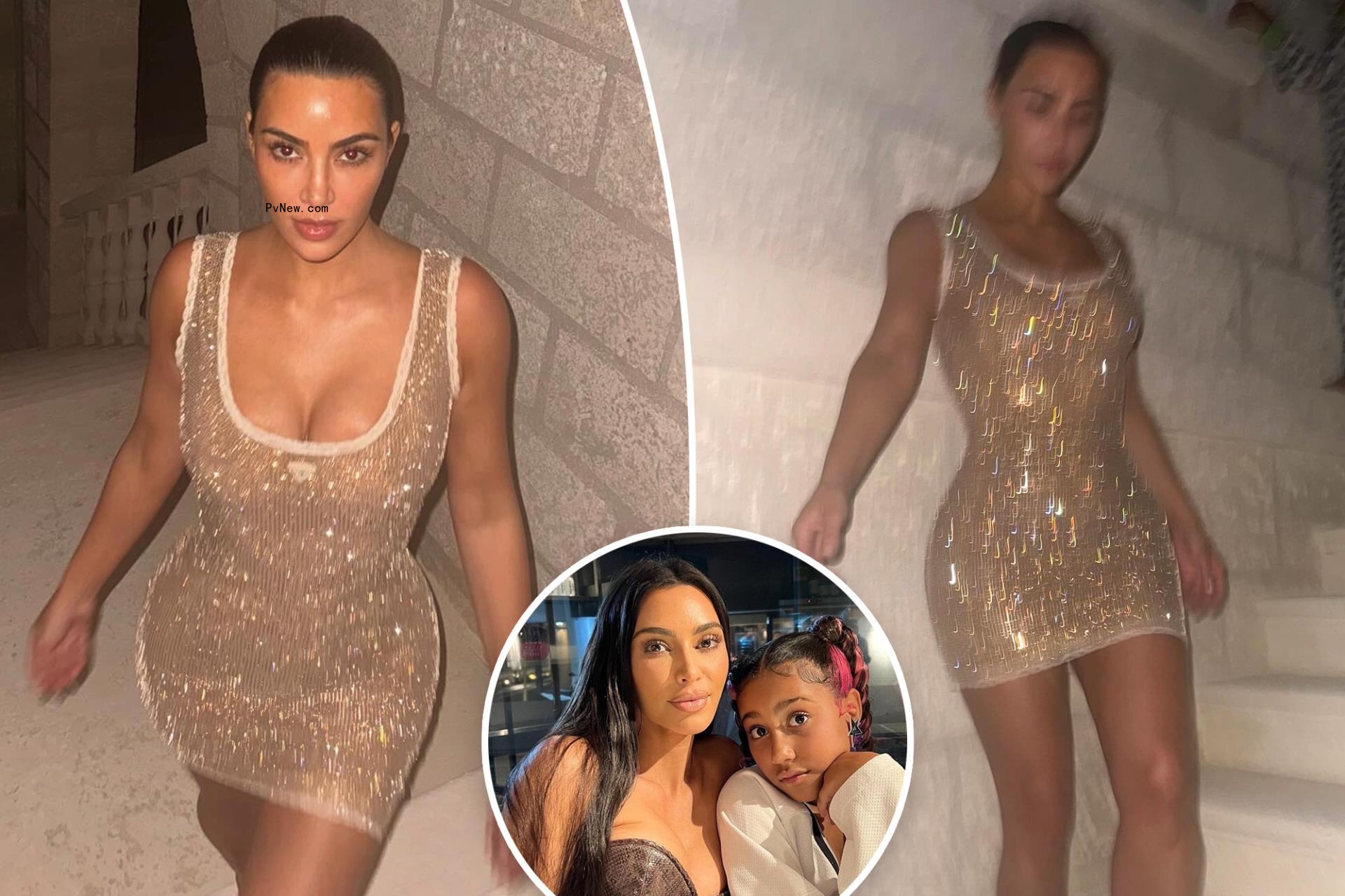 Kim Kardashian glimmers in $5K gold minidress for photos snapped by North West