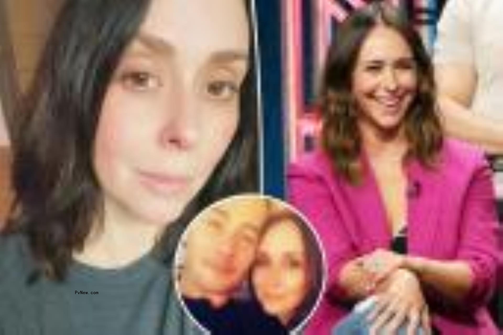 A split of Jennifer Love Hewitt photos and one with her husband.