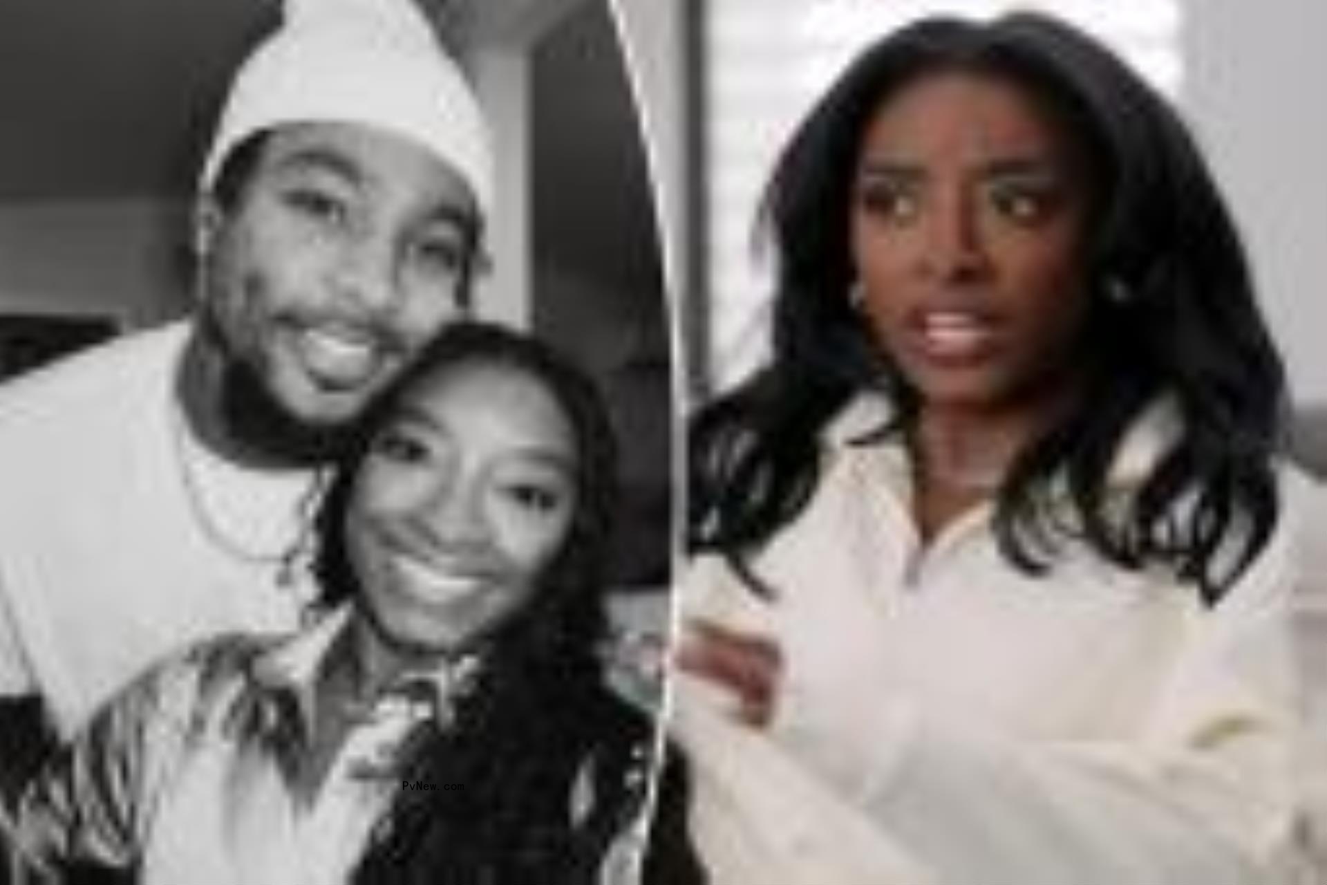 Simone Biles and husband Jo<i></i>nathan Owens split image.