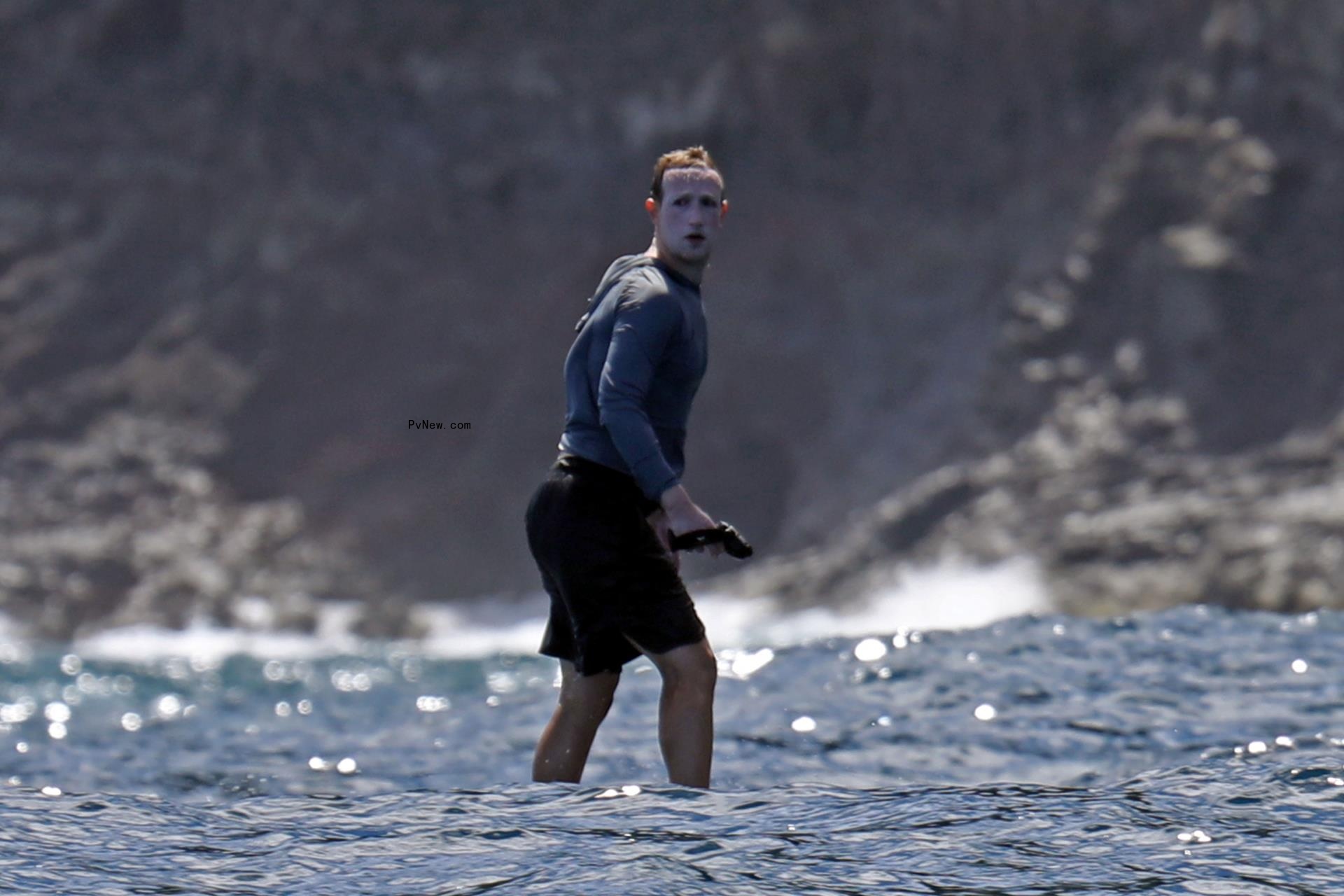 Mark Zuckerberg with white sunscreen on his face.