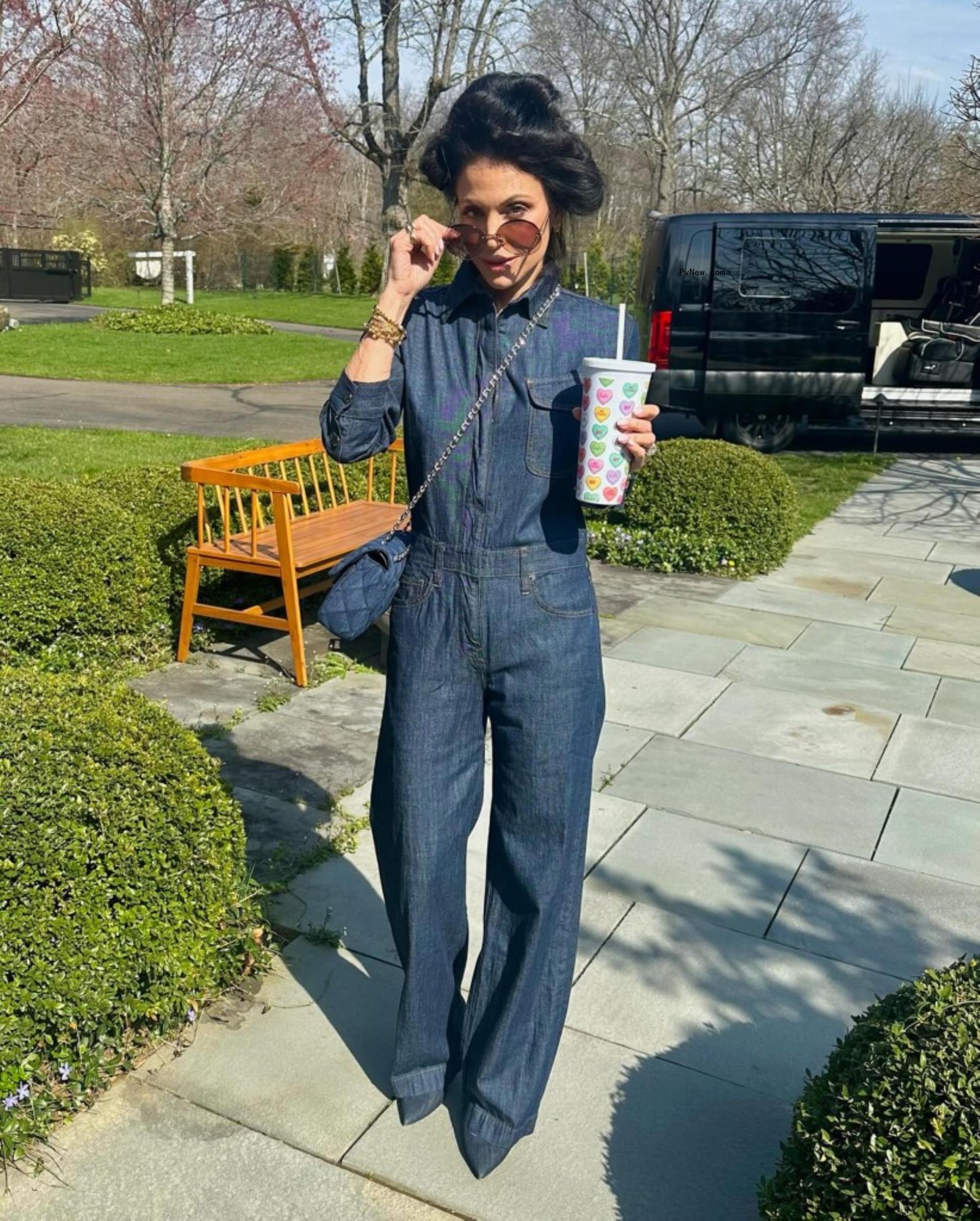 Bethenny Frankel in a denim jumpsuit