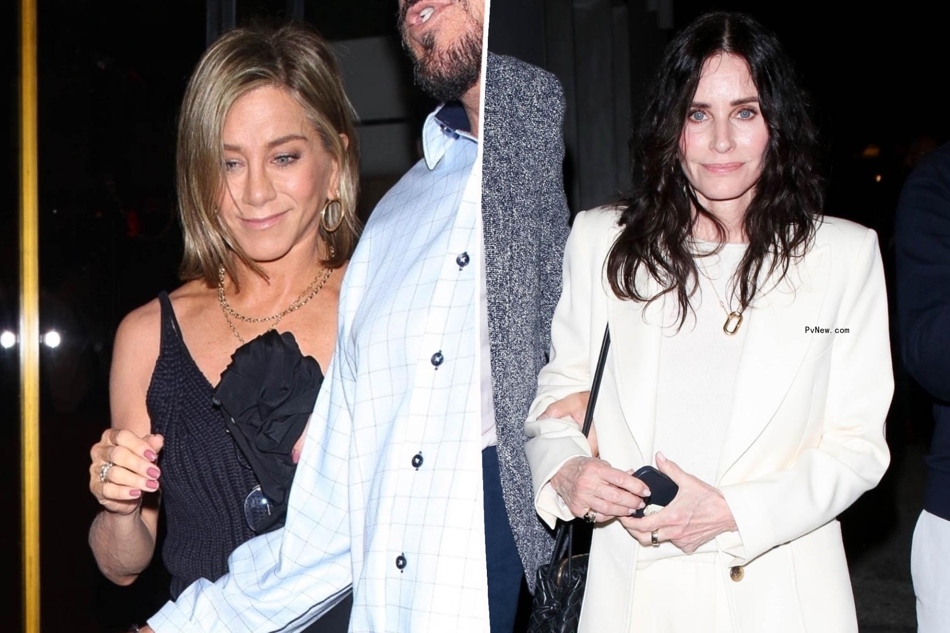 Jennifer Aniston and Courteney Cox step out for a stylish girls’ night out at a swanky restaurant
