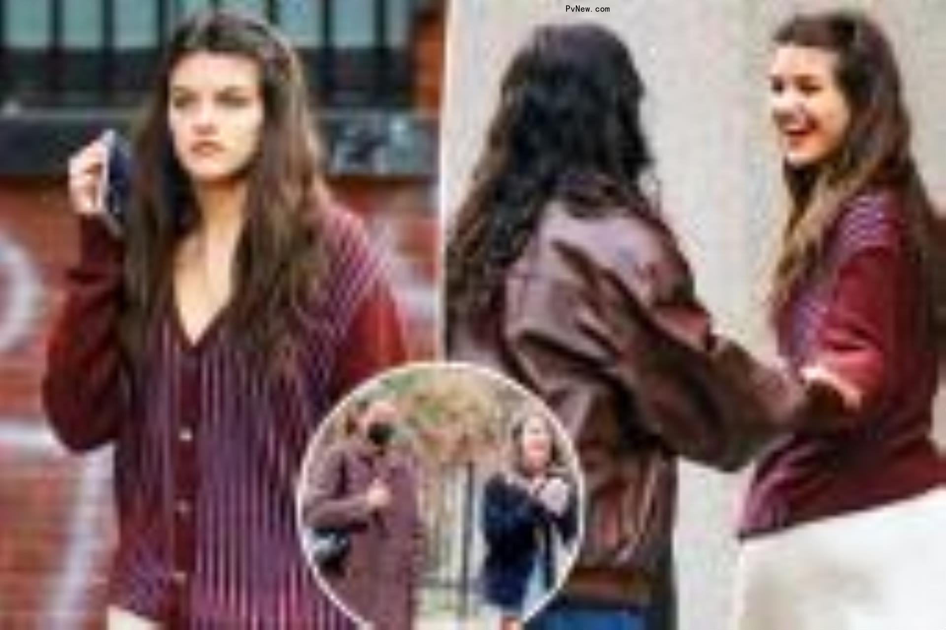 Suri Cruise split image with her mom Katie Holmes inset.