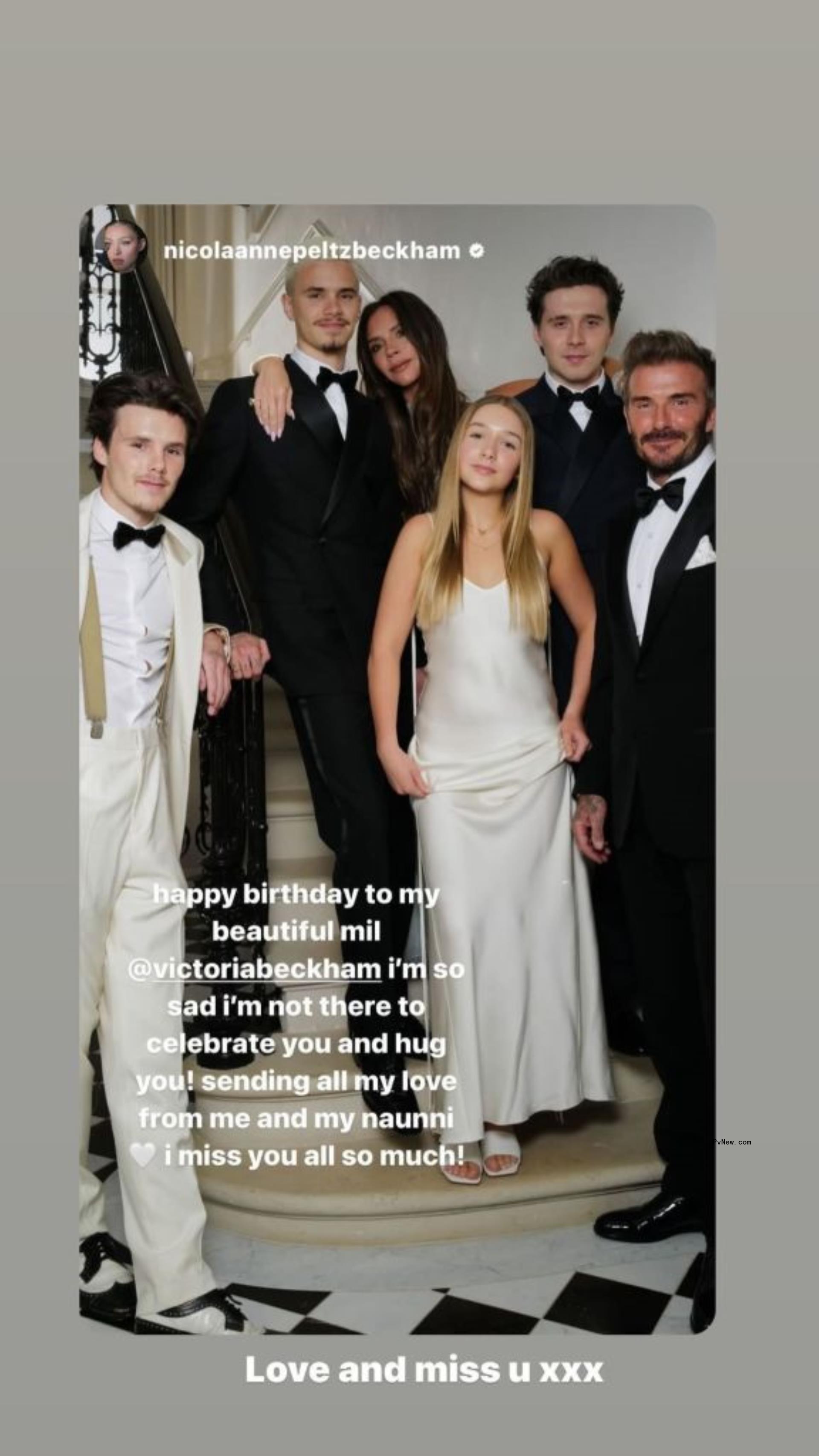 Nicole Peltz's IG post a<i></i>bout the Beckhams at Victoria Beckham's party.