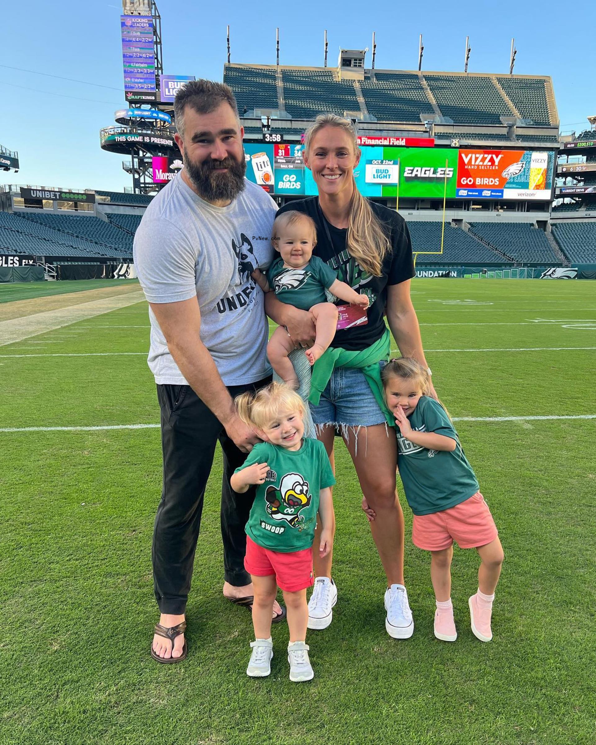 Jason Kelce on the field with his family