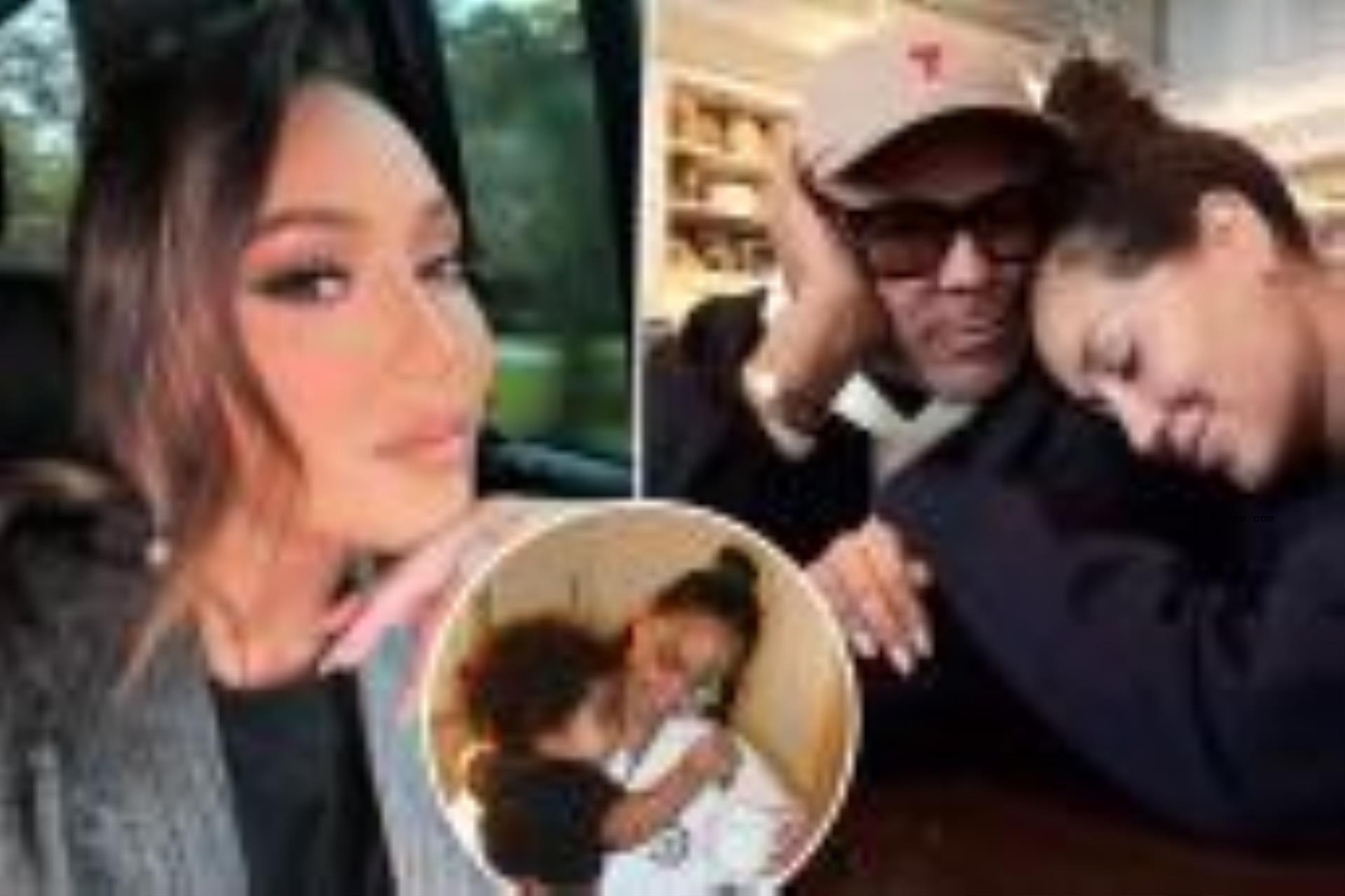 Adrienne Bailon and husband Israel Houghton split image with inset of son.