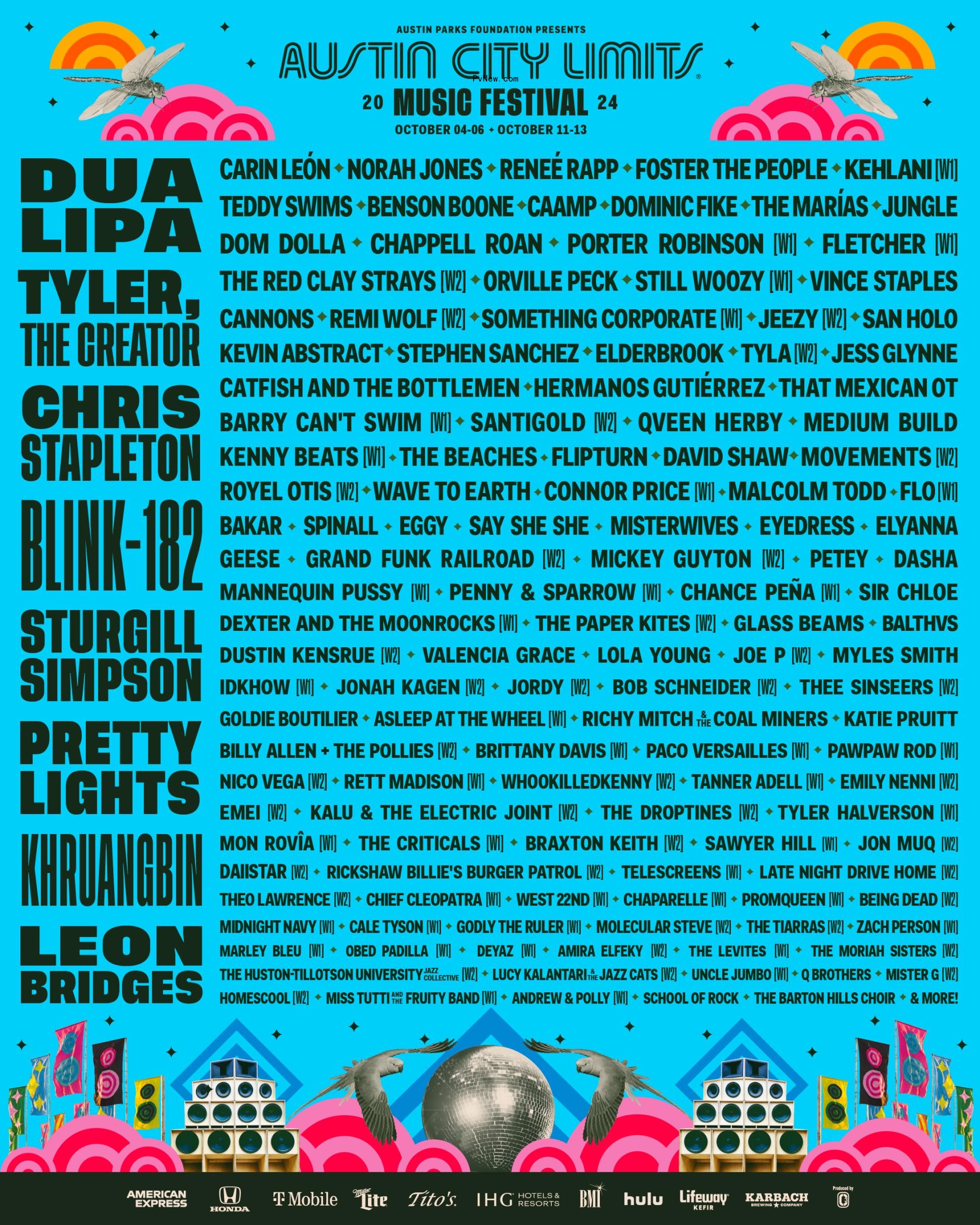 Dua Lipa, Tyler, The Creator, Chris Stapleton, Bl<i></i>ink-182 and More to Headline 2024 Austin City Limits Festival