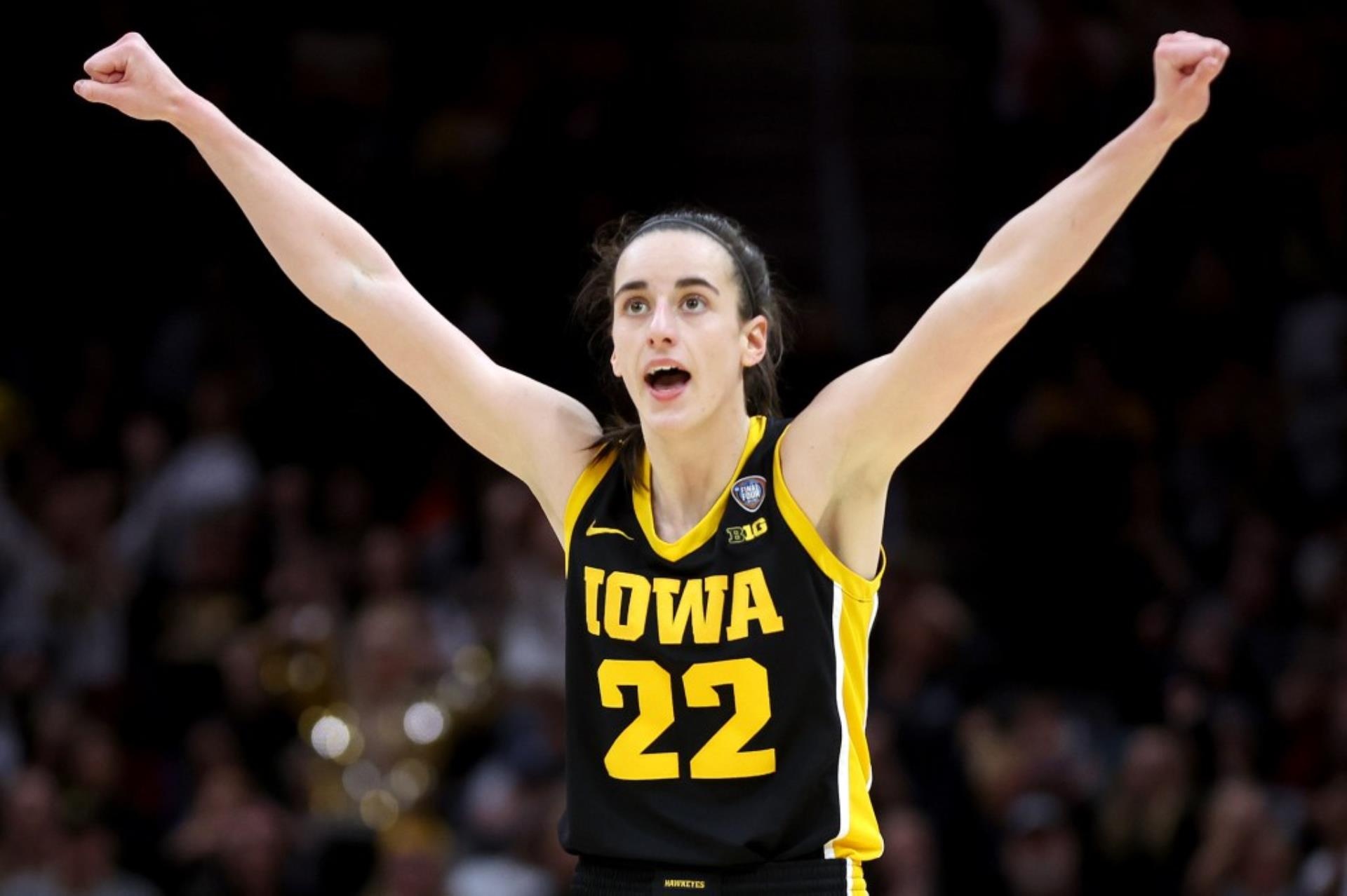 Caitlin Clark at a press conference.