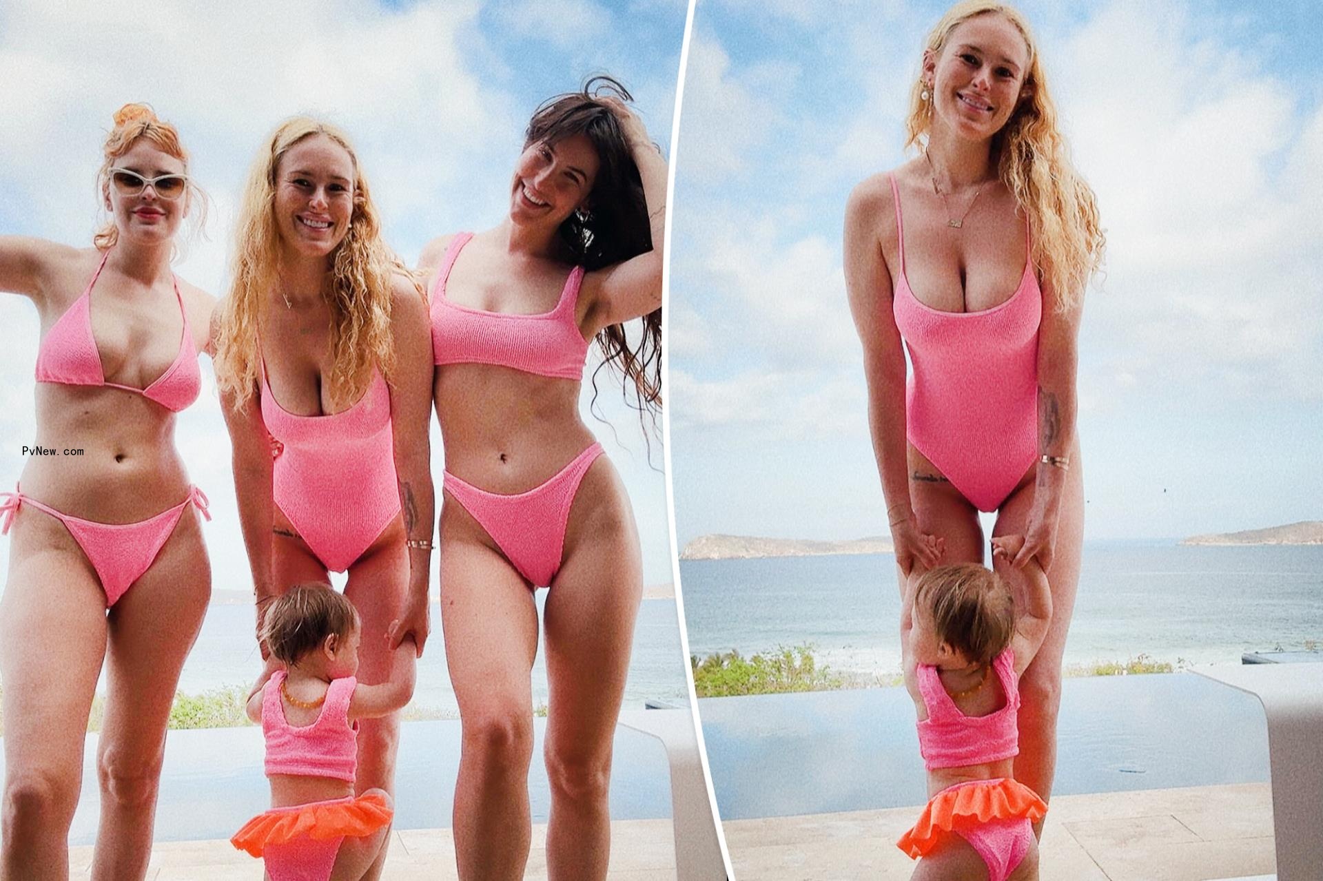 Rumer Willis and her 1-year-old daughter match with Scout and Tallulah Willis in pink bathing suits
