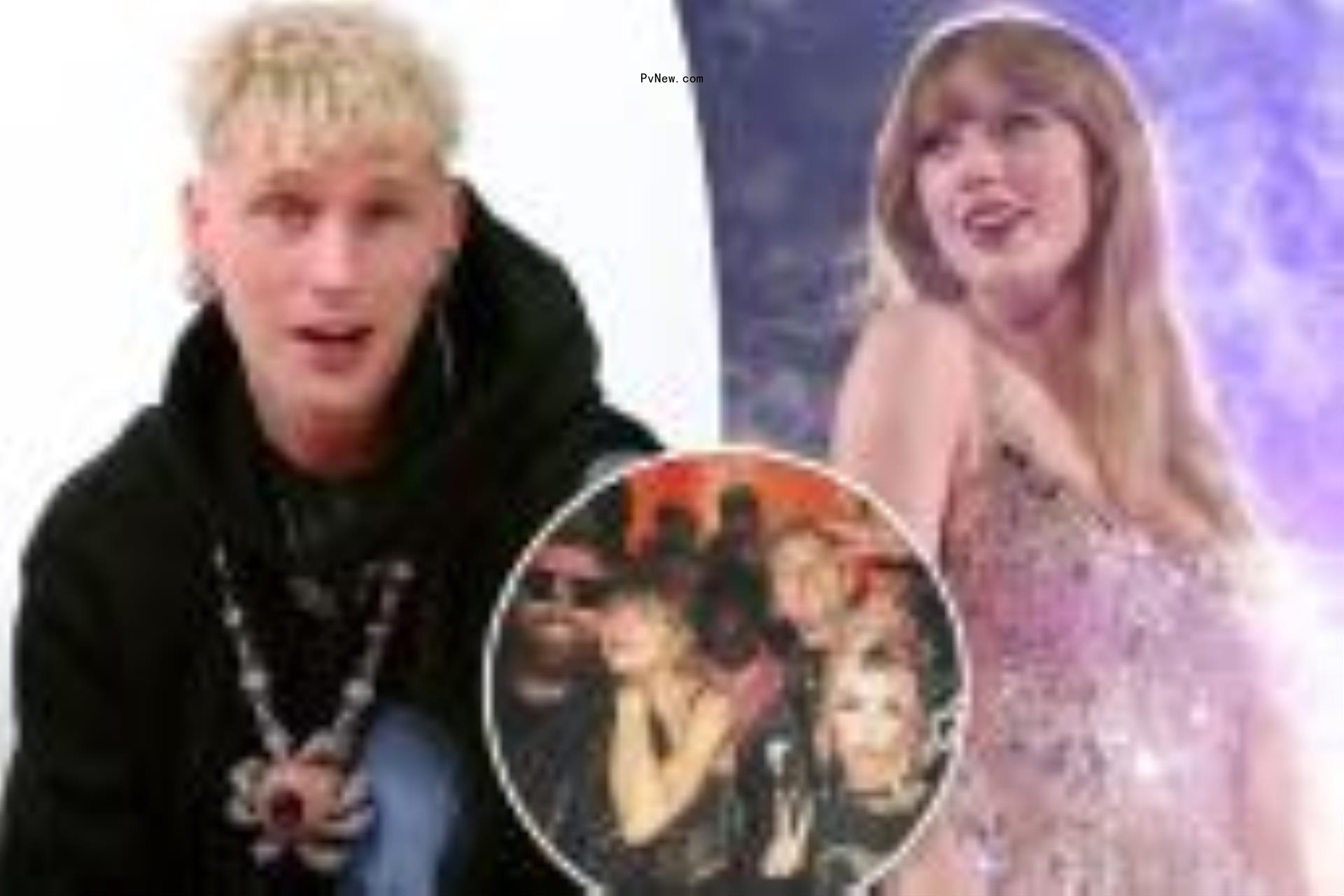 Taylor Swift, split with Machine Gun Kelly, as well as an inset with Travis Kelce and Megan Fox