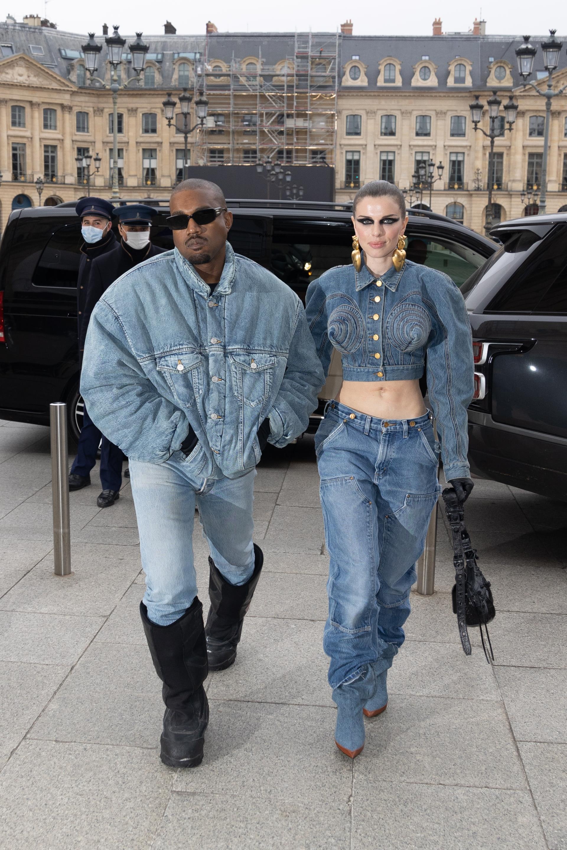 kanye west and julia fox in matching denim