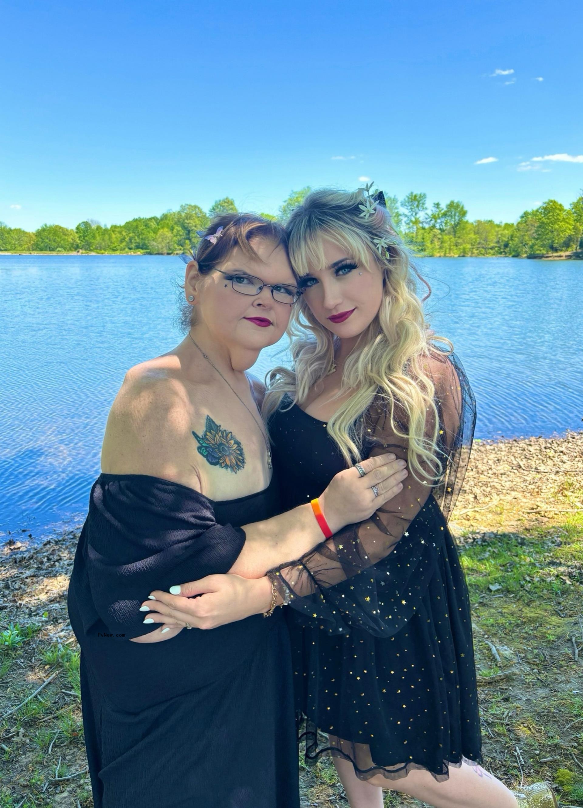 tammy salton and haley michelle standing in front of a pond