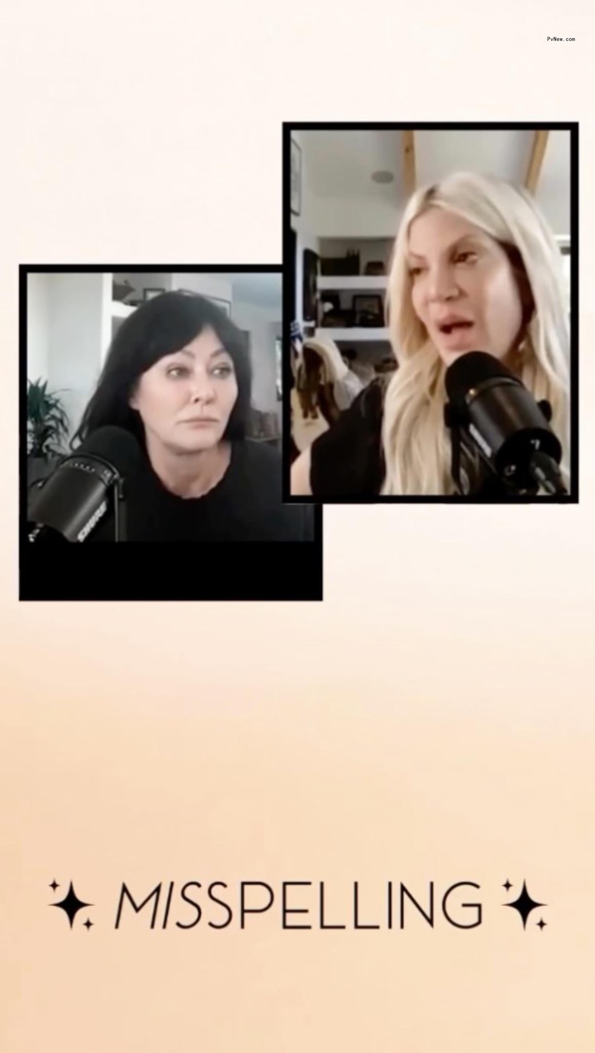Shannen Doherty and Tori Spelling talking on the latter's podcast