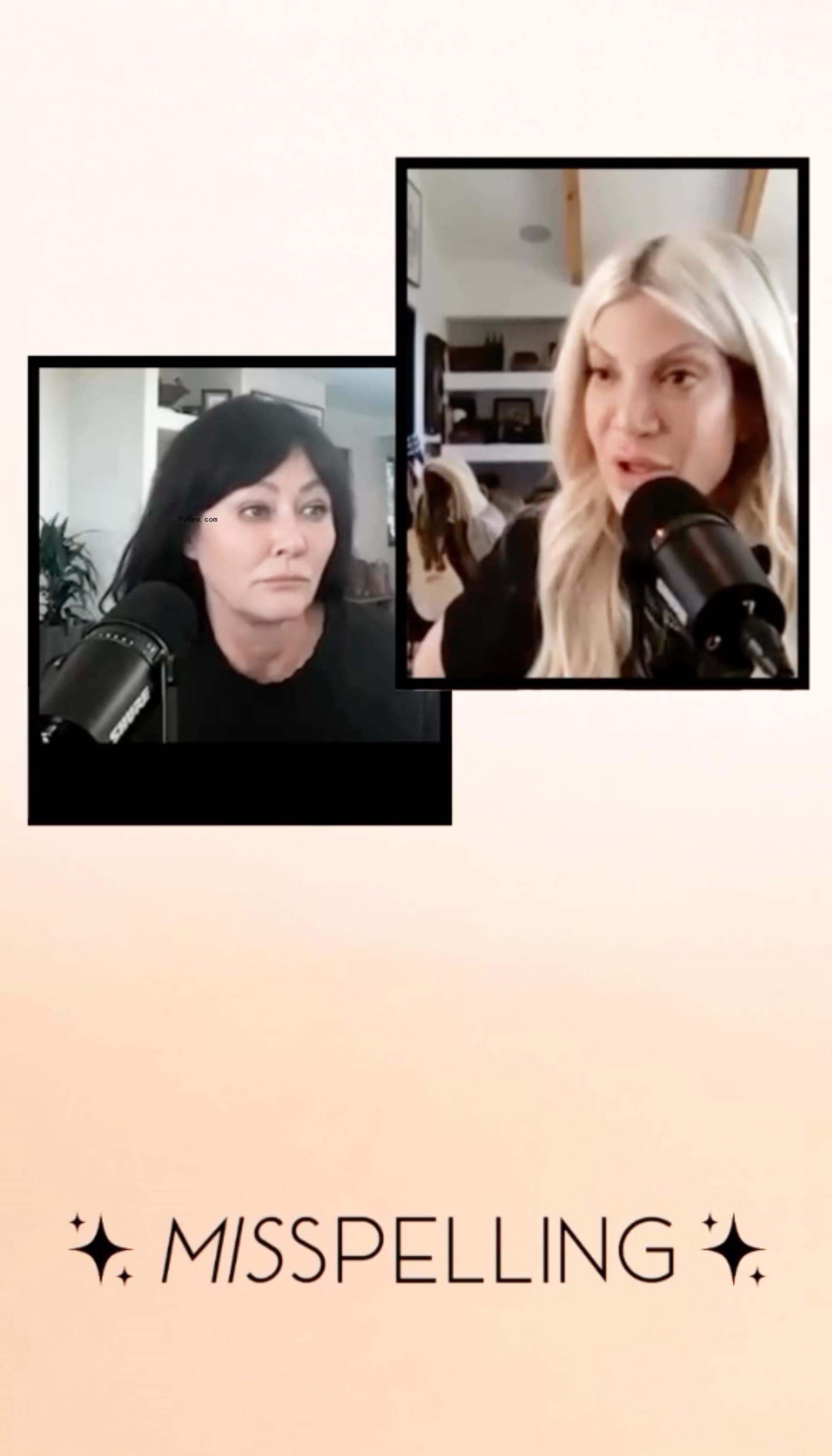 Shannen Doherty and Tori Spelling talking on the latter's podcast