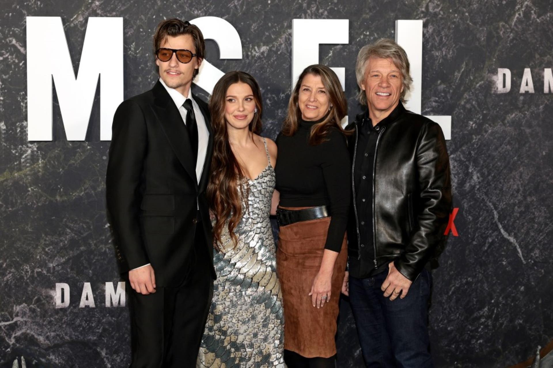 Jon Bon Jovi and family red carpet photo, millie bobby brown and jake bongiovi