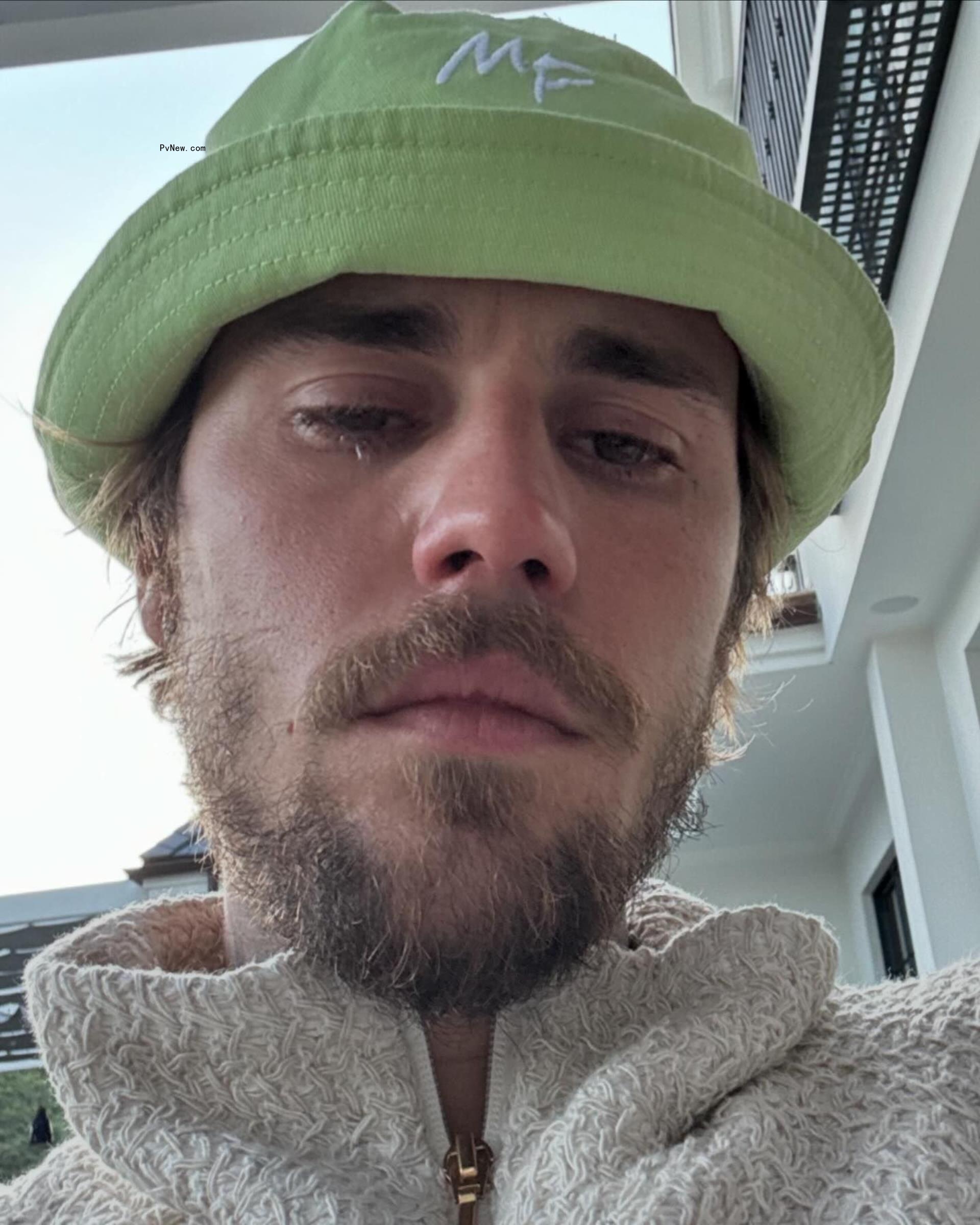A selfie of Justin Bieber starting to cry