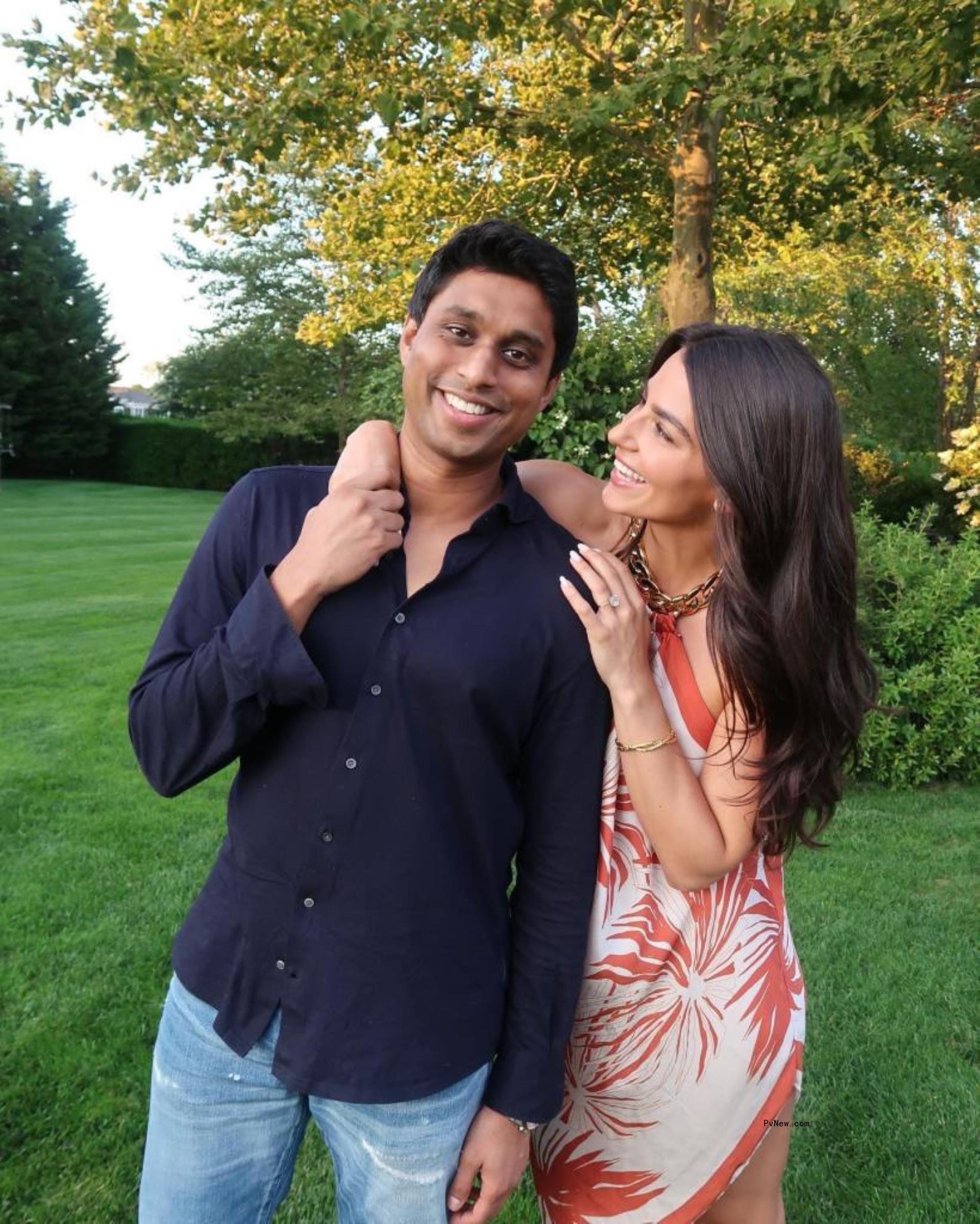 Ankur Jain and Erika Hammond in a park.