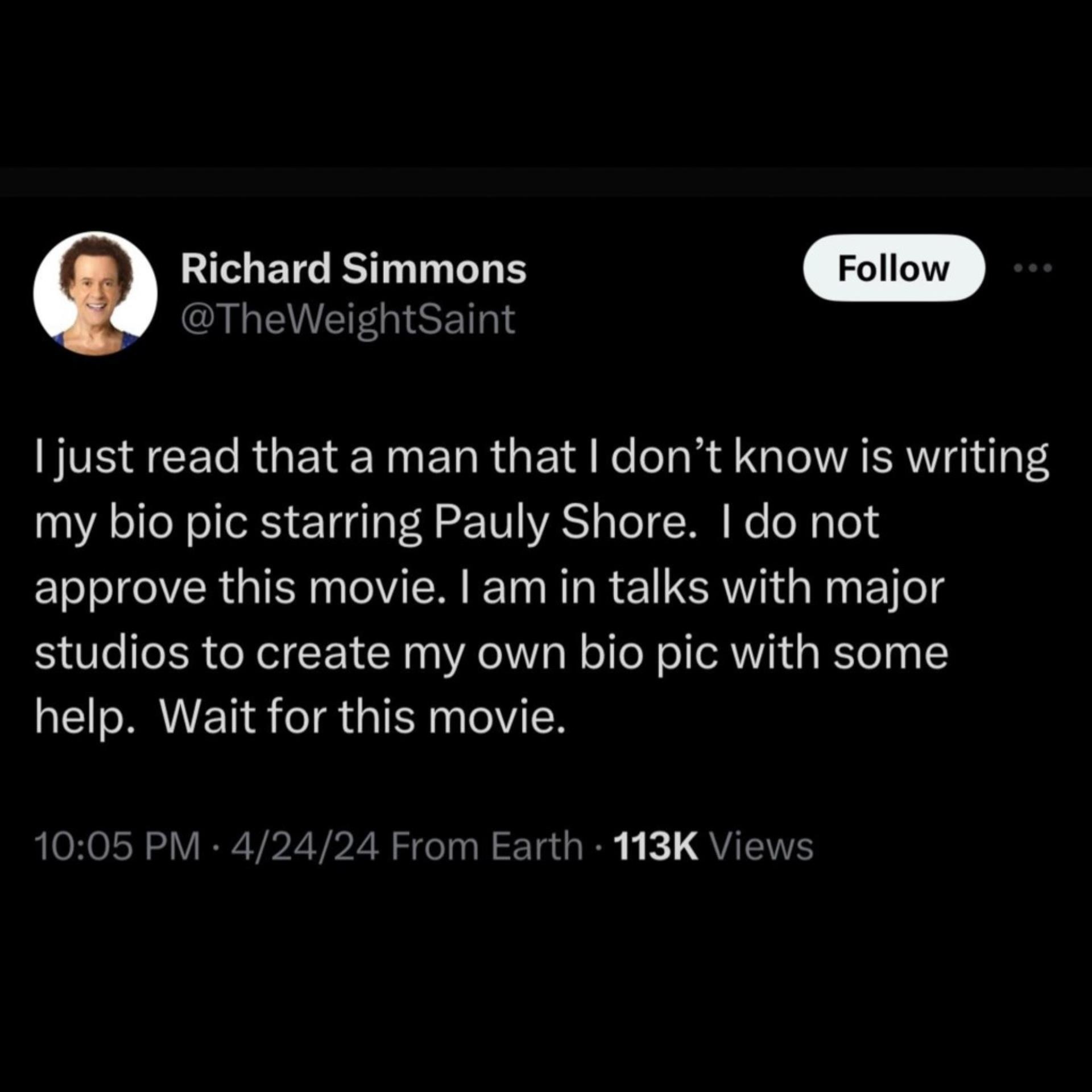 Richard Simmons' tweet screenshot