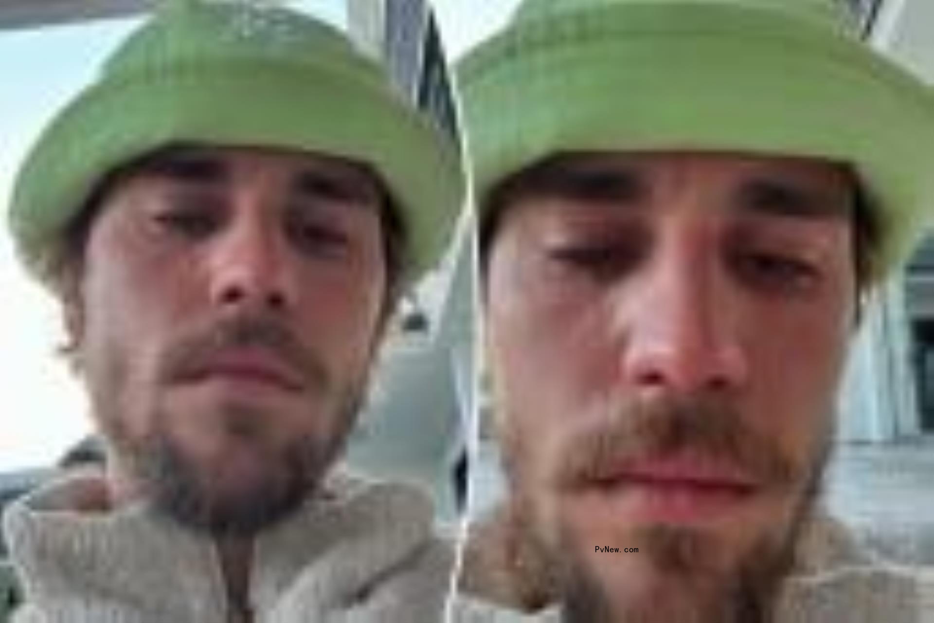 Two selfies of Justin Bieber crying