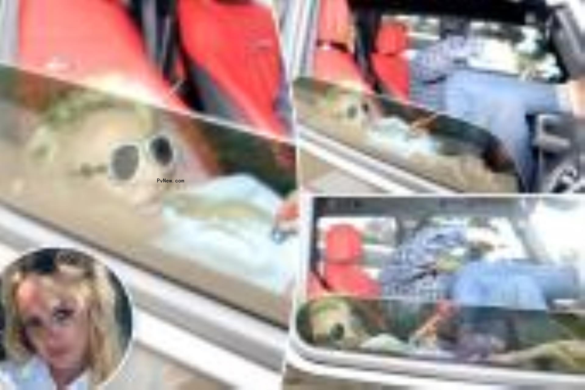 A split photo of Britney Spears lying back in a car seat and two photos of Britney Spears sitting in a car with Richard Soliz