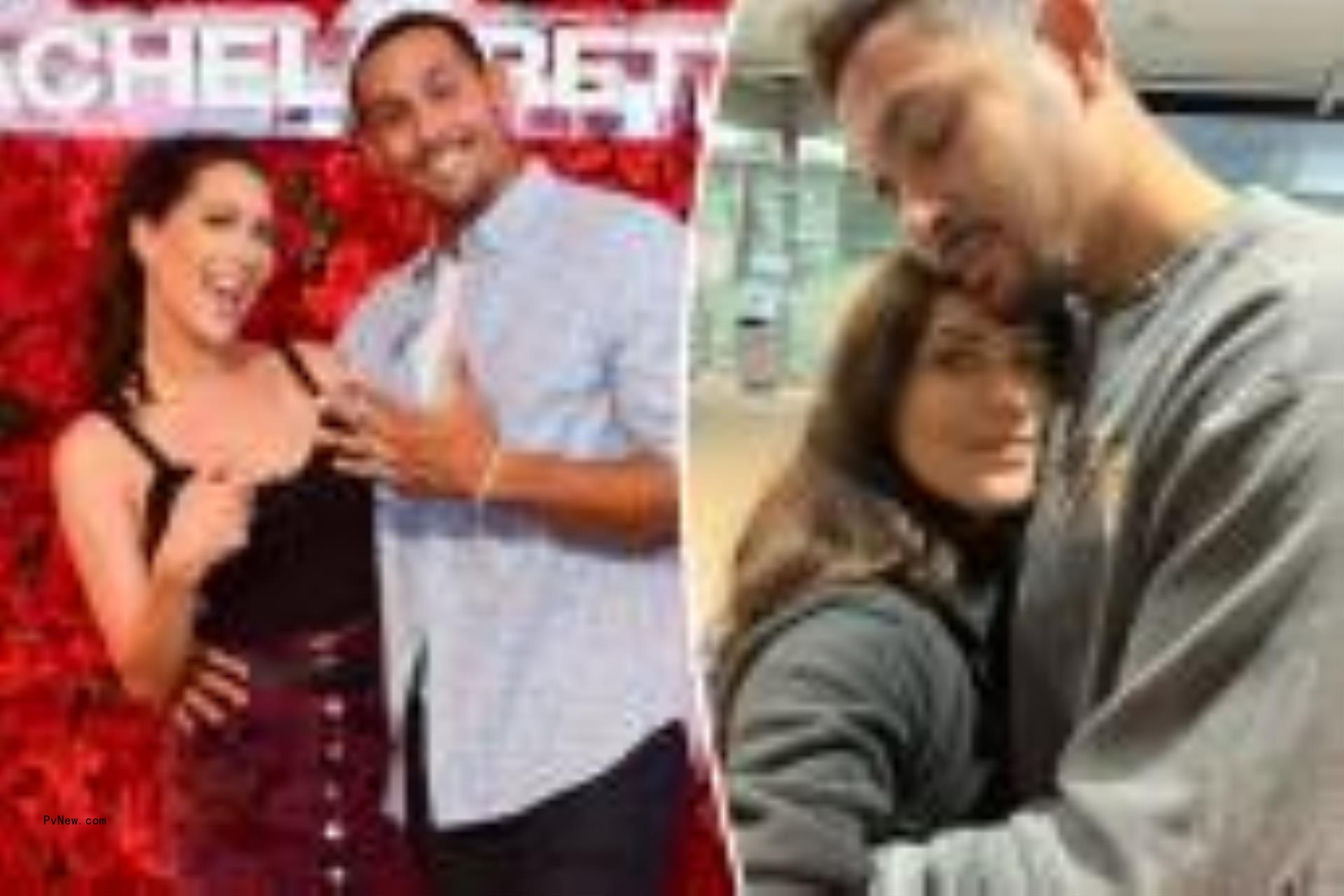 A split of two photos of Becca Kufrin and Thomas Jacobs.