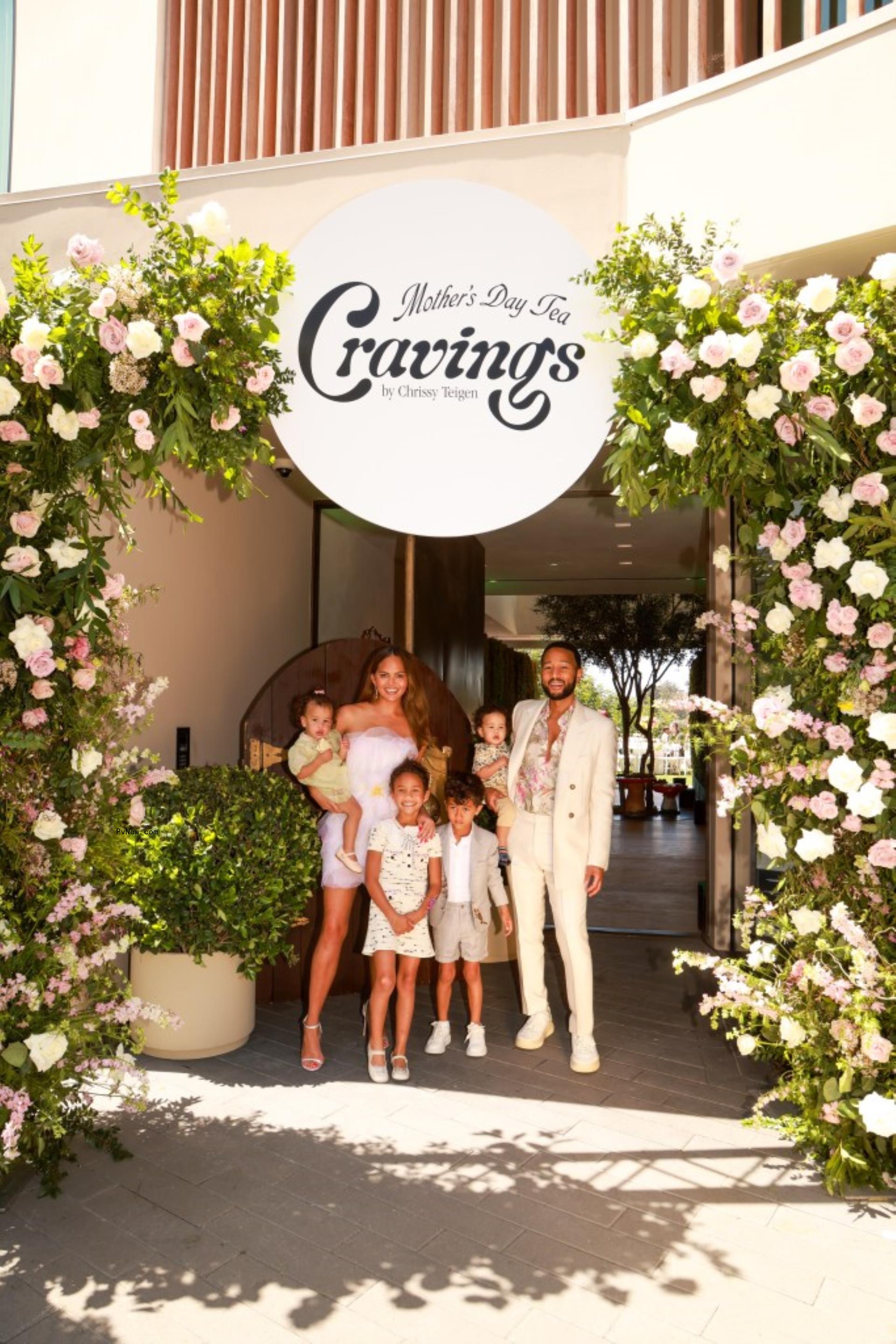 Chrissy Teigen, John Legend, and their kids Luna, Miles, Esti and Wren. 