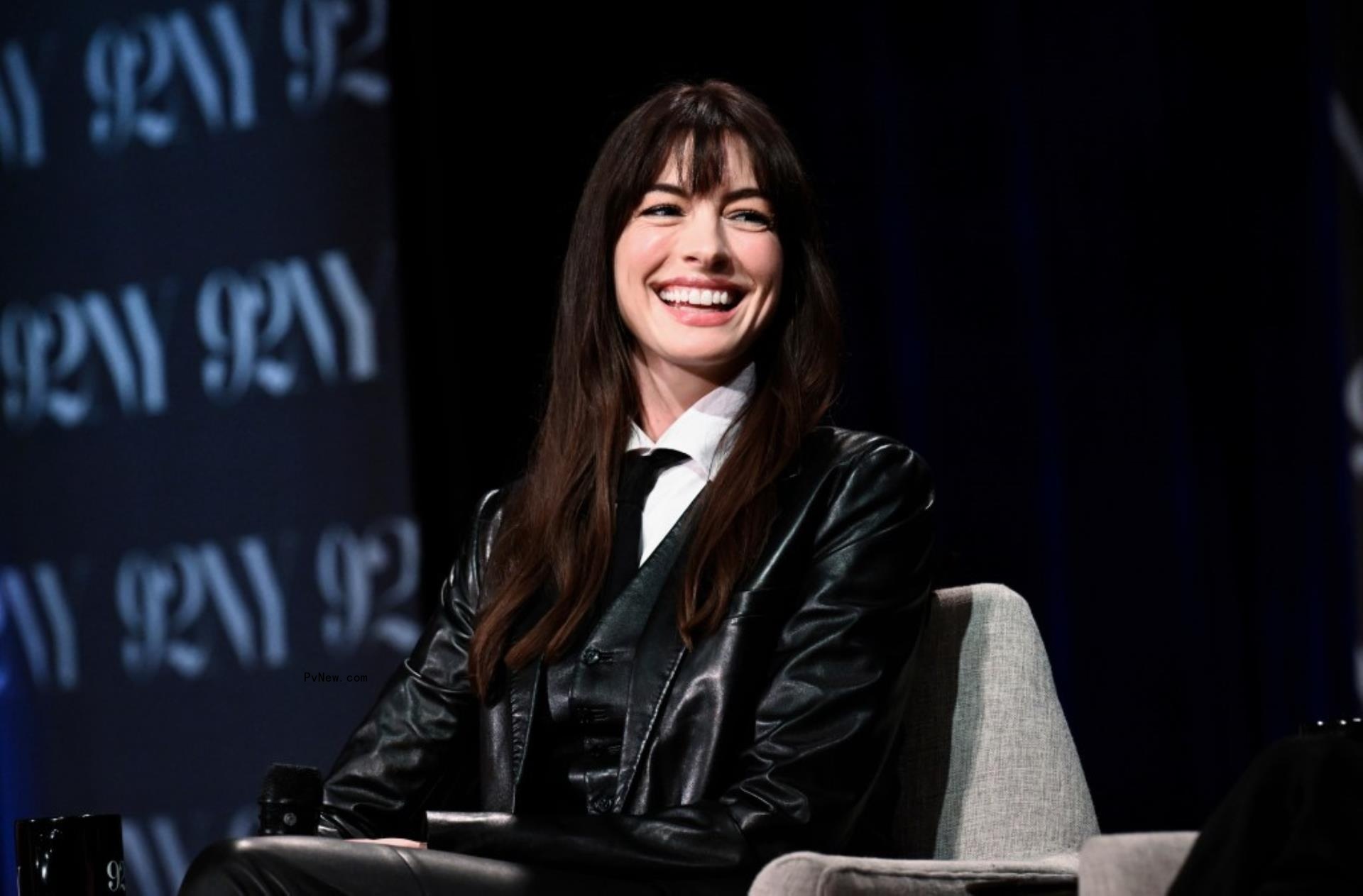 Anne Hathaway during a panel. 