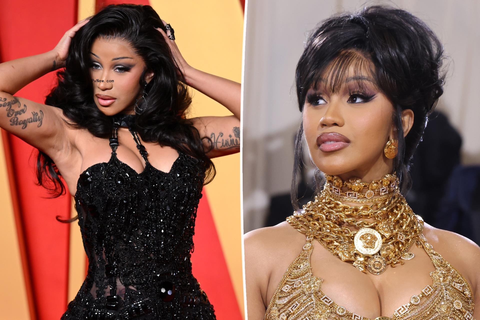 A split of two Cardi B images.