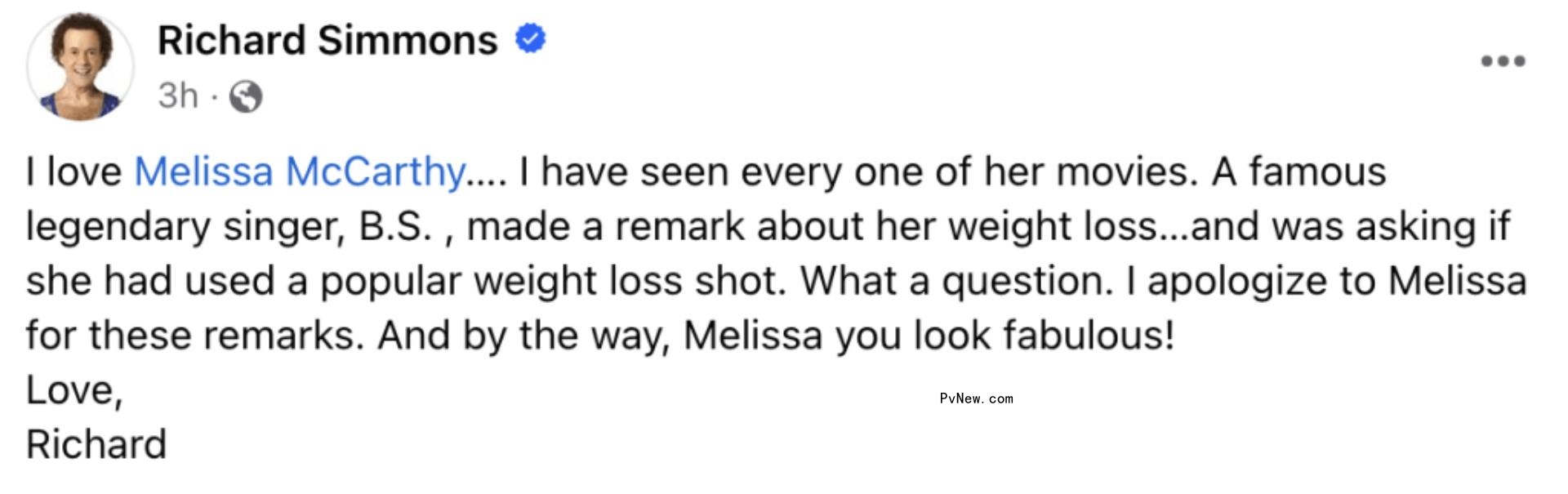Richard Simmons Facebook post