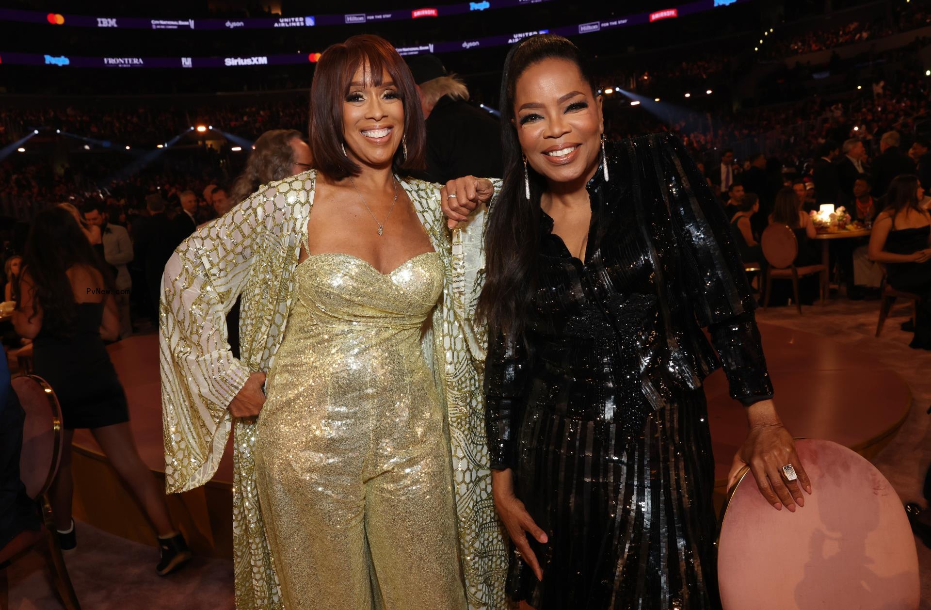 Gayle King and Oprah Winfrey at the 2024 Grammys.