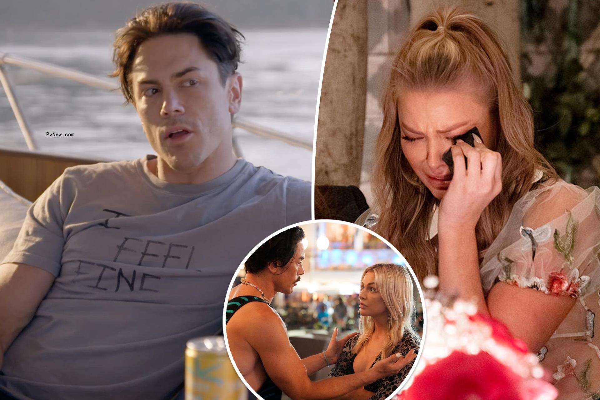 Tom Sandoval, Ariana Madix split image with inset of Lala Kent.