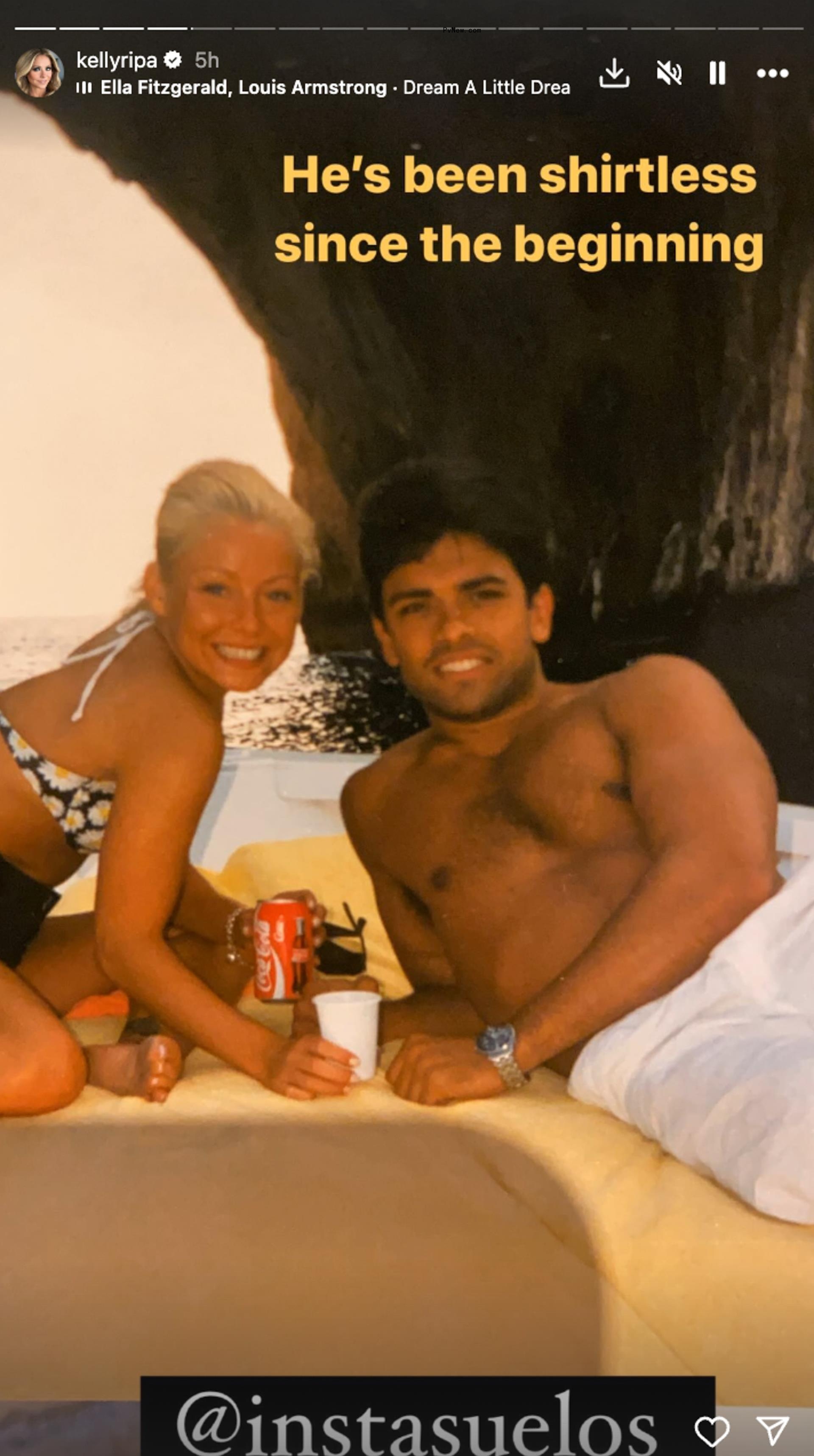 Kelly Ripa's Instagram Story of her and Mark Co<i></i>nsuelos smiling when they were young