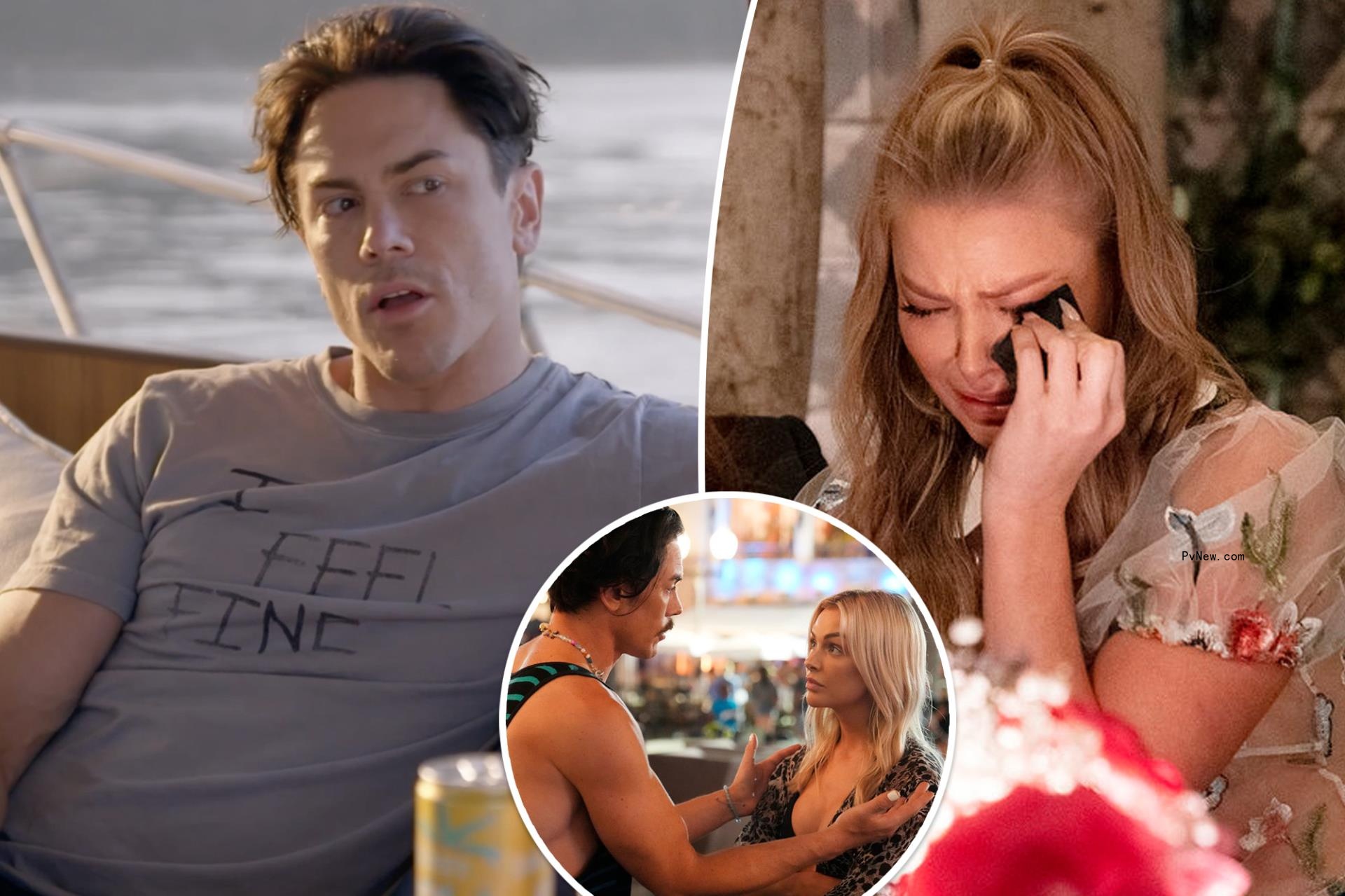 Tom Sandoval, Ariana Madix split image with inset of Lala Kent.