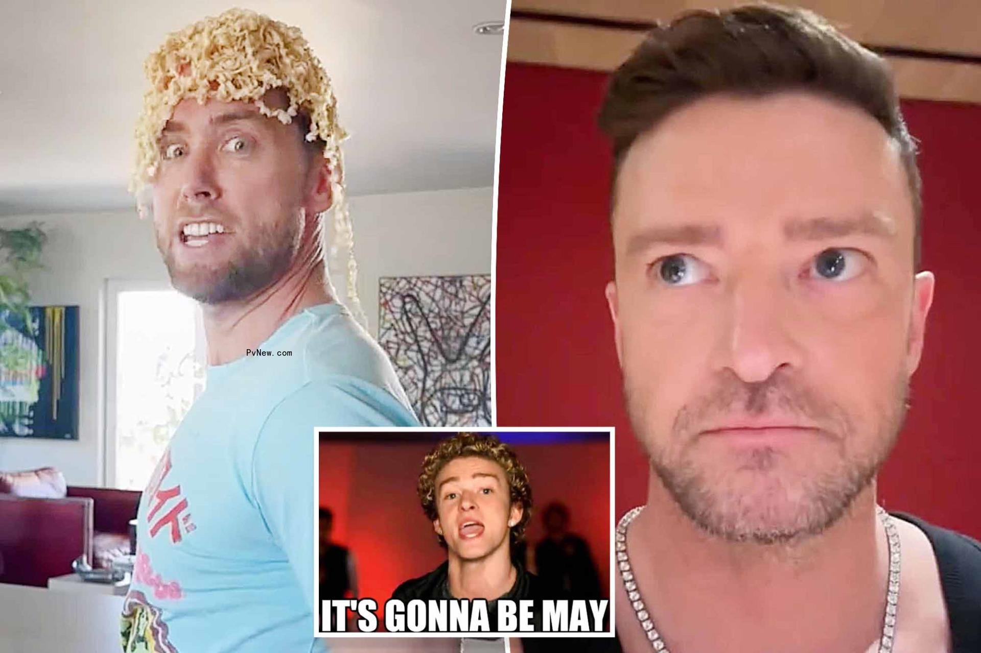 Lance Bass trolls Justin Timberlake’s inescapable ‘It’s Go<i></i>nna Be May’ meme — ramen hair and all