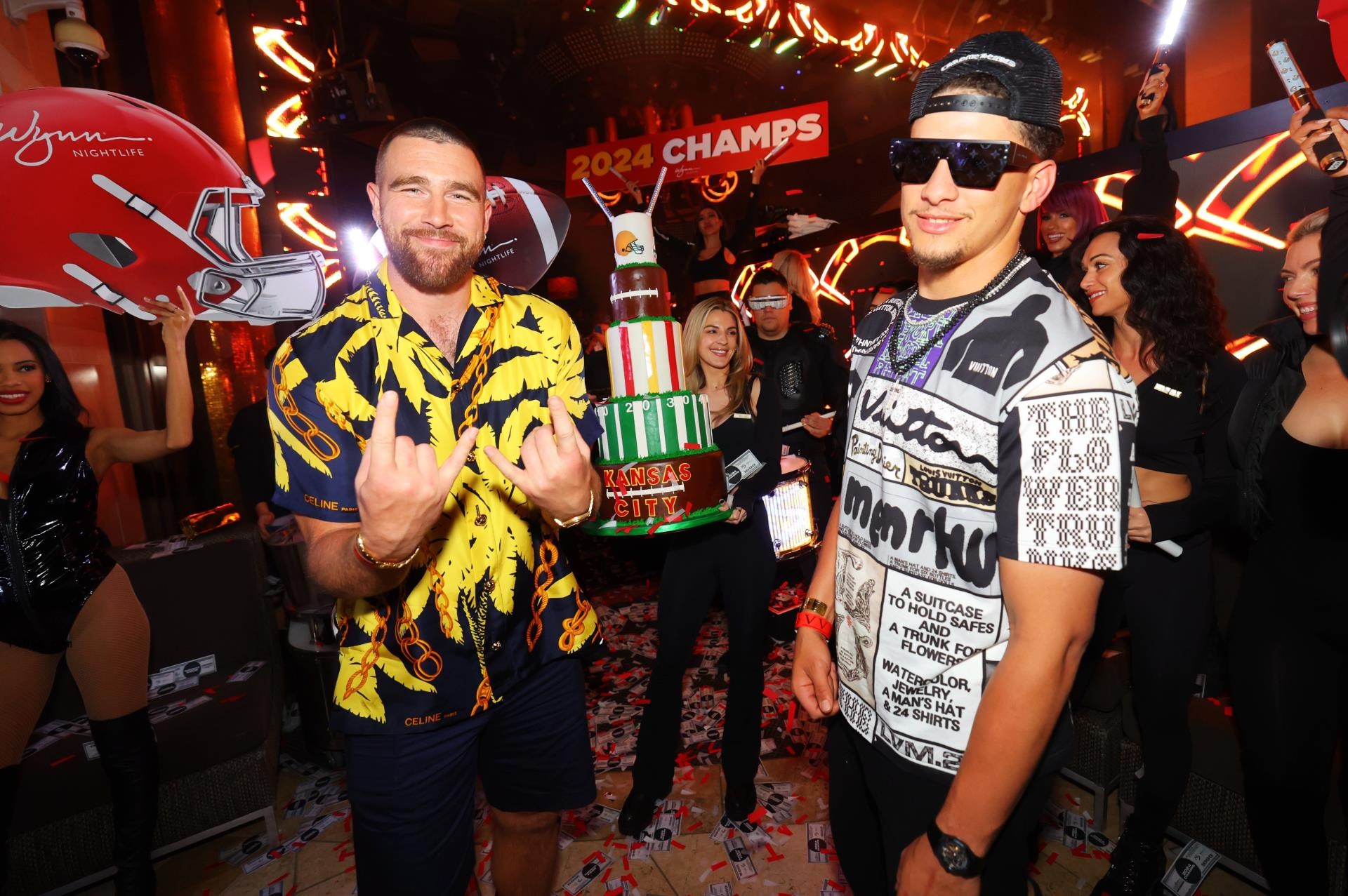 Patrick Mahomes and Travis Kelce in February.