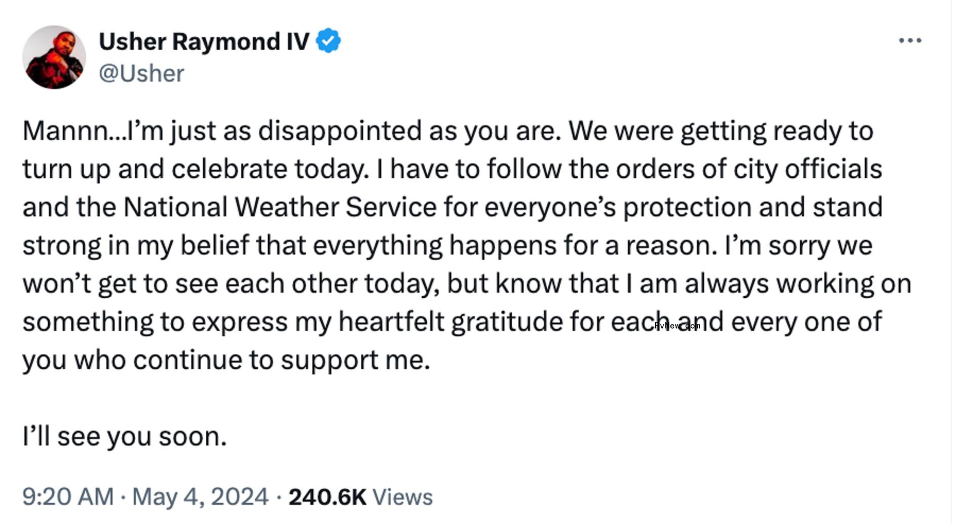 Usher's tweet.