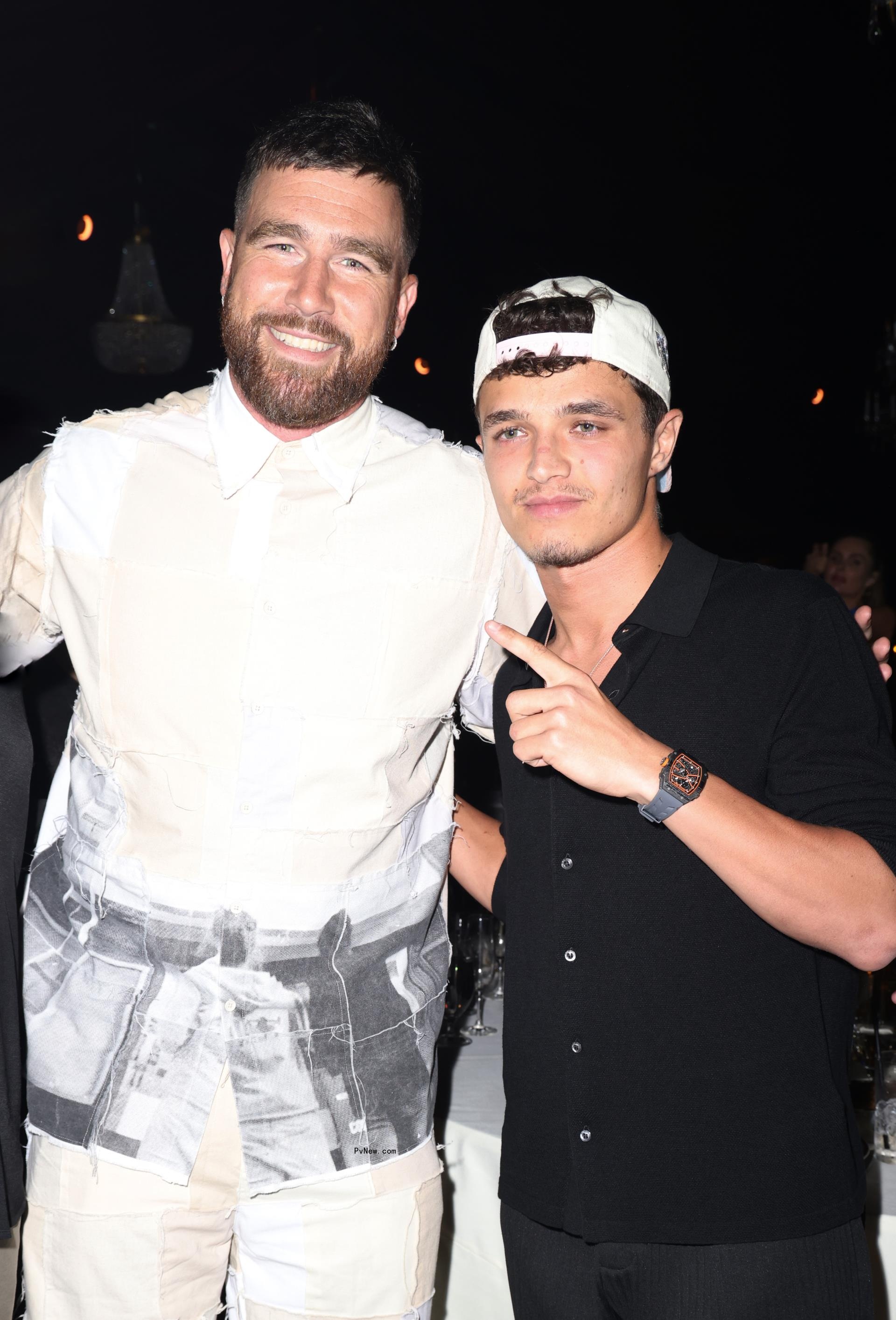 Travis Kelce and Lando Norris at Carbone Beach in Miami .