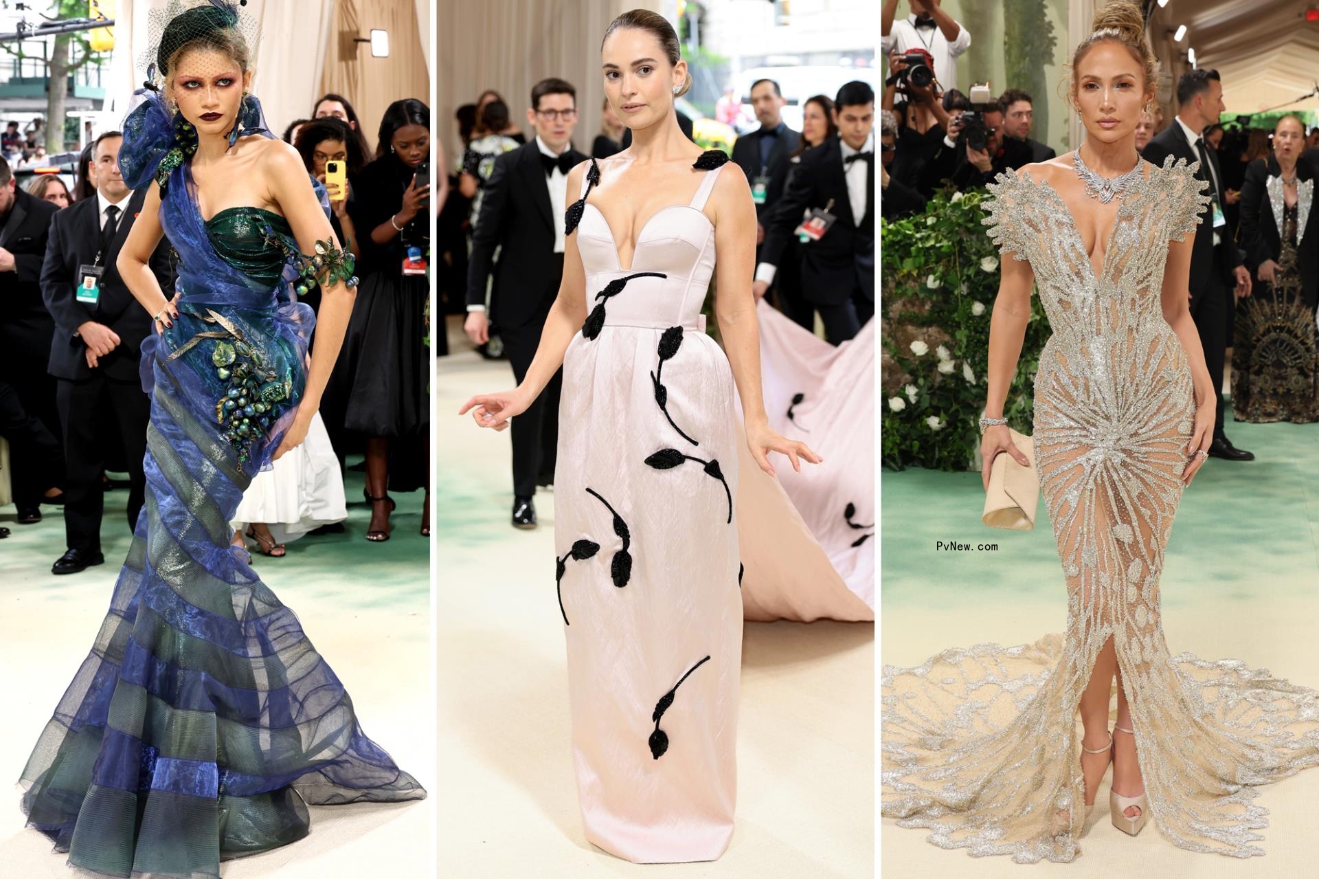 Zendaya, Lily James and Jennifer Lopez on the Met Gala 2024 red carpet.