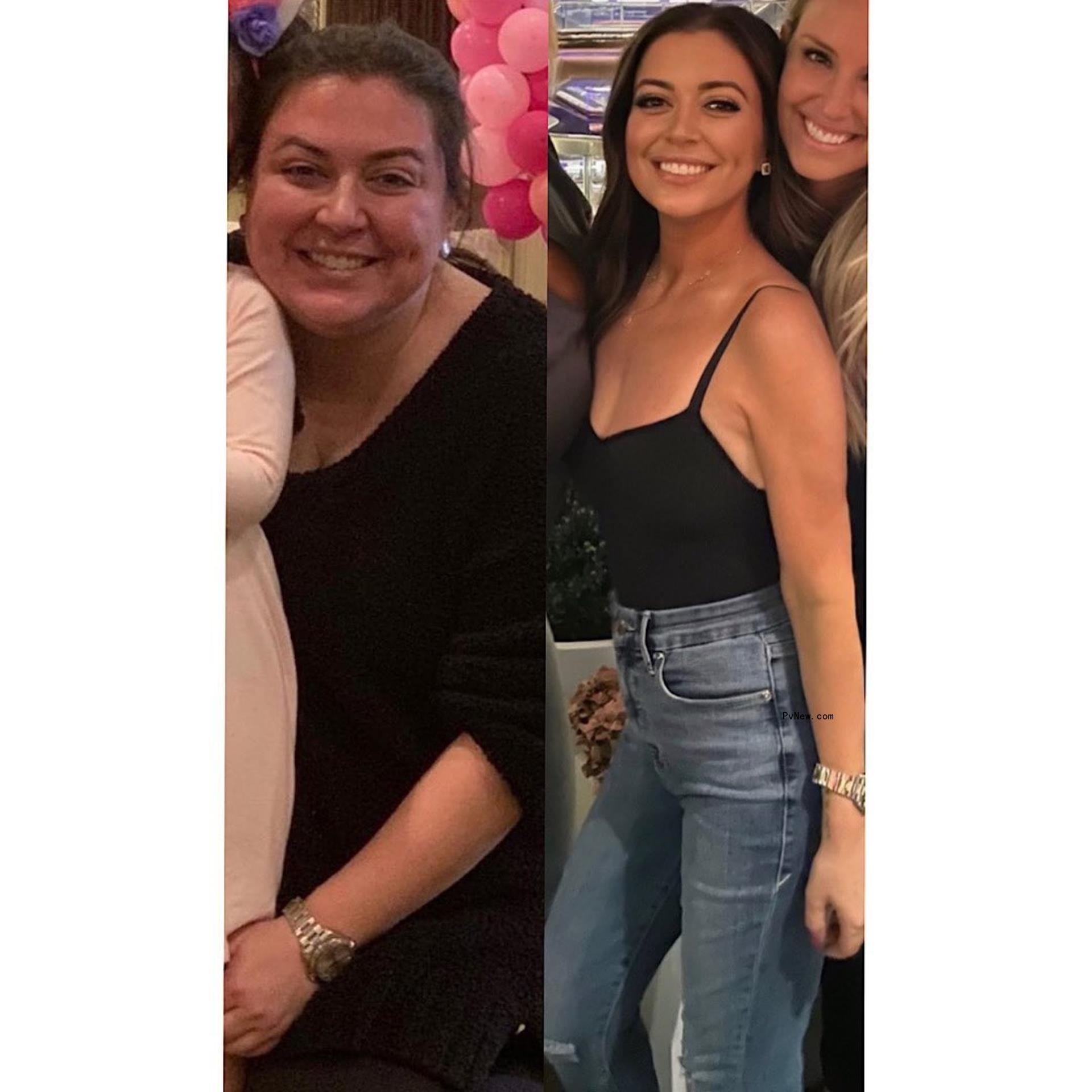 A side-by-side photo of Lauren Manzo before and after her weight loss