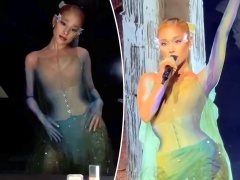 Ariana Grande performs inside the 2024 Met Gala in ethereal goddess corset gown