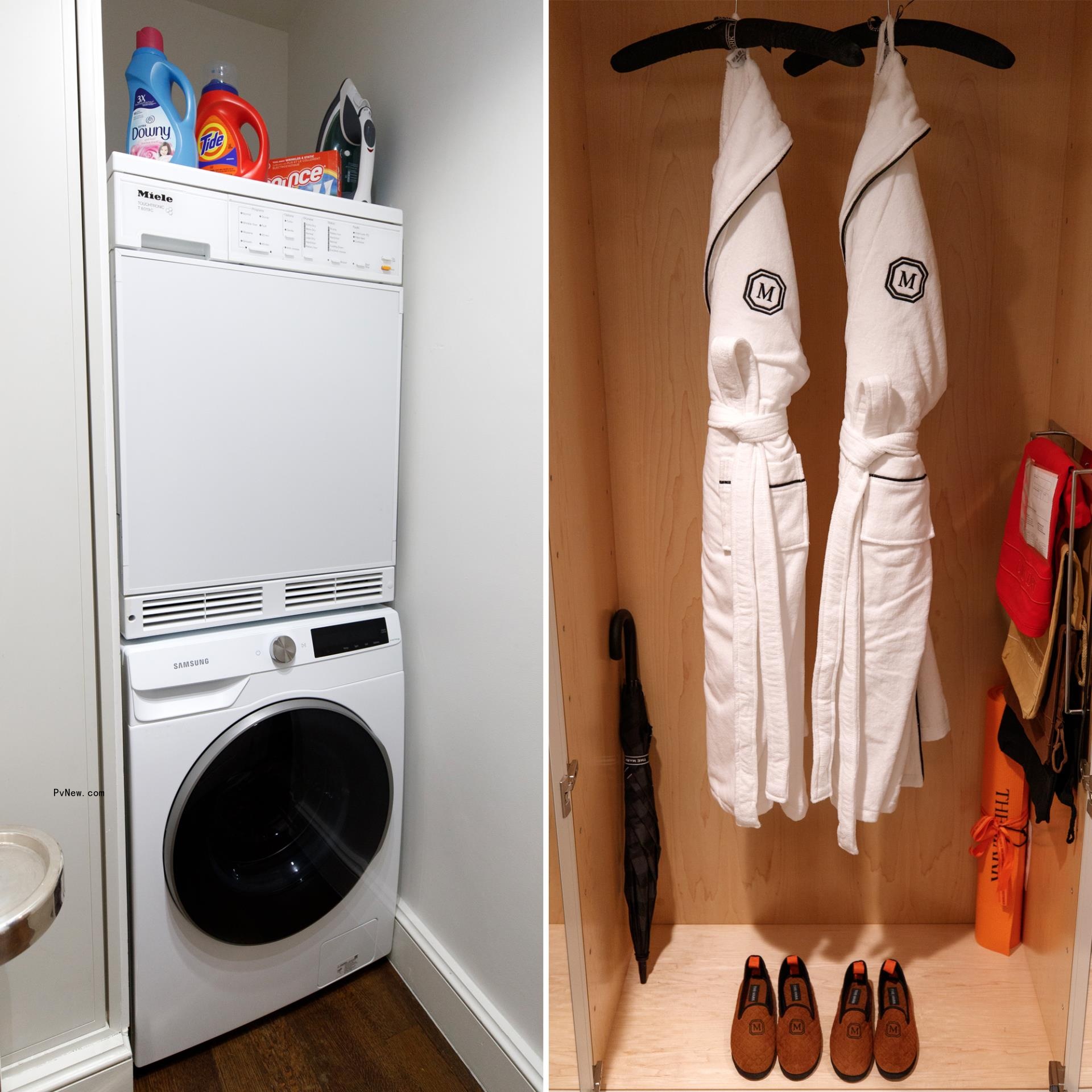 The Mark Hotel laundry room and inside of closet. 