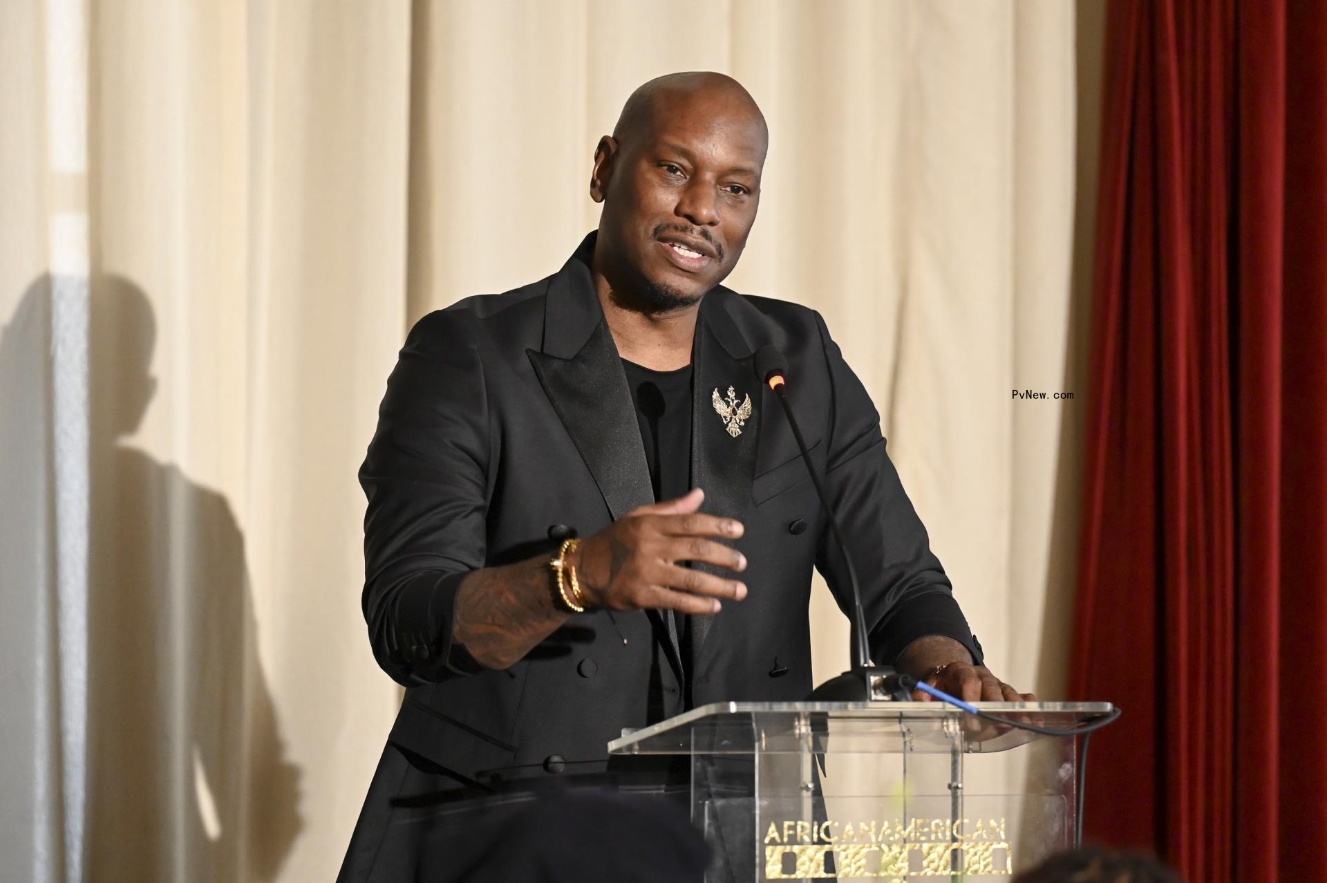 Tyrese speaking at the AAFCA Special Achievement Awards Luncheon in 2024.