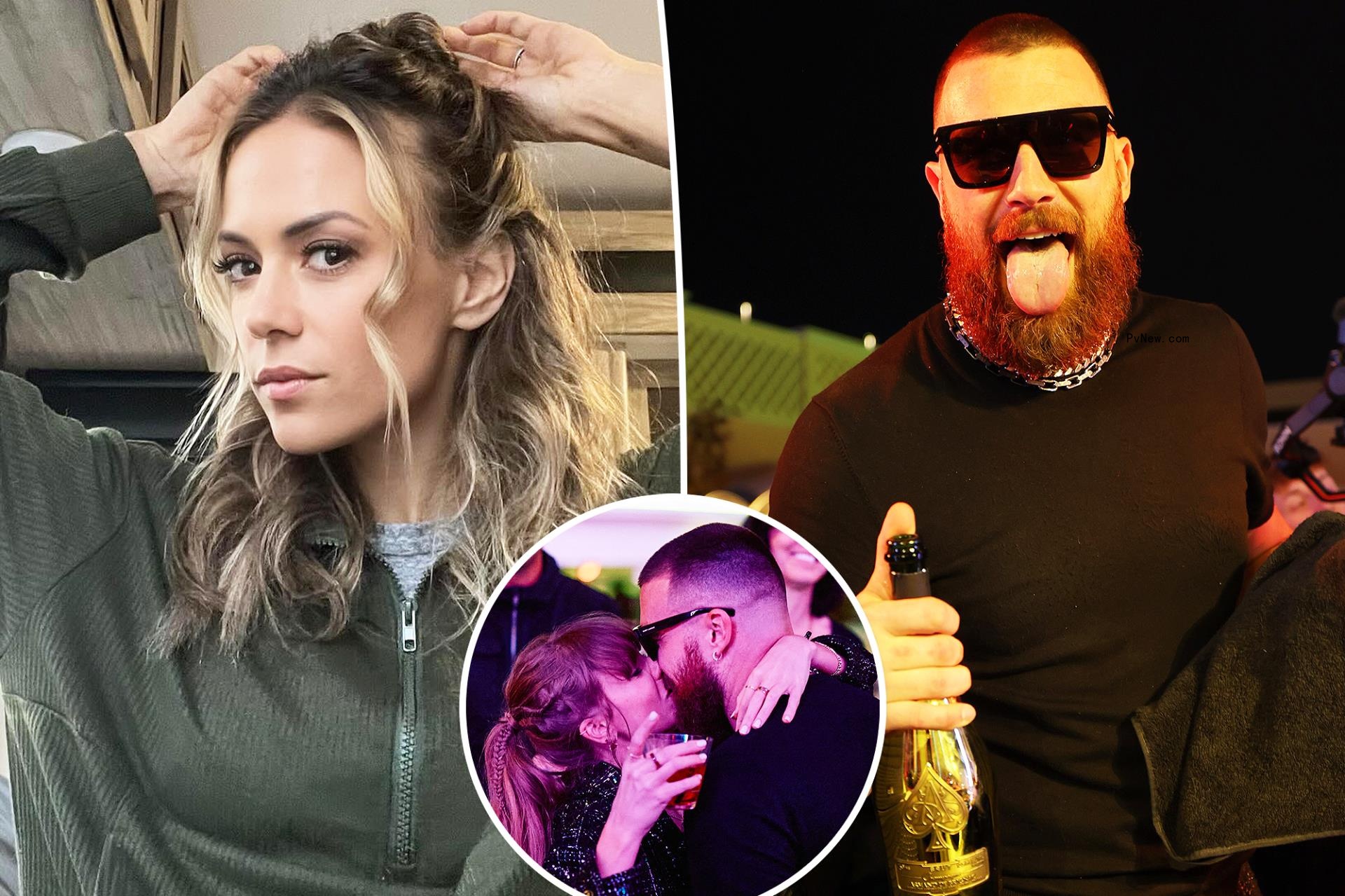 Jana Kramer with an inset of Taylor Swift and Travis Kelce