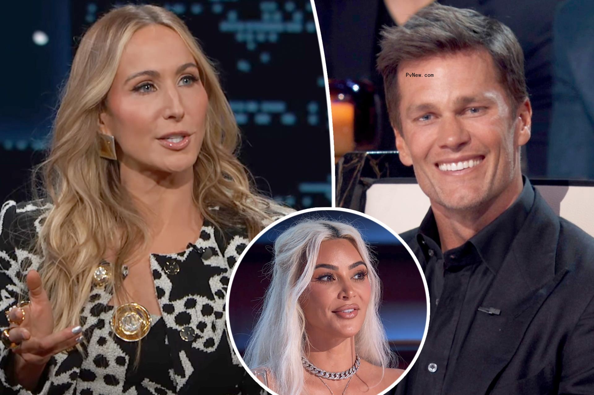 Nikki Glaser split with Tom Brady, as well as a Kim Kardashian inset