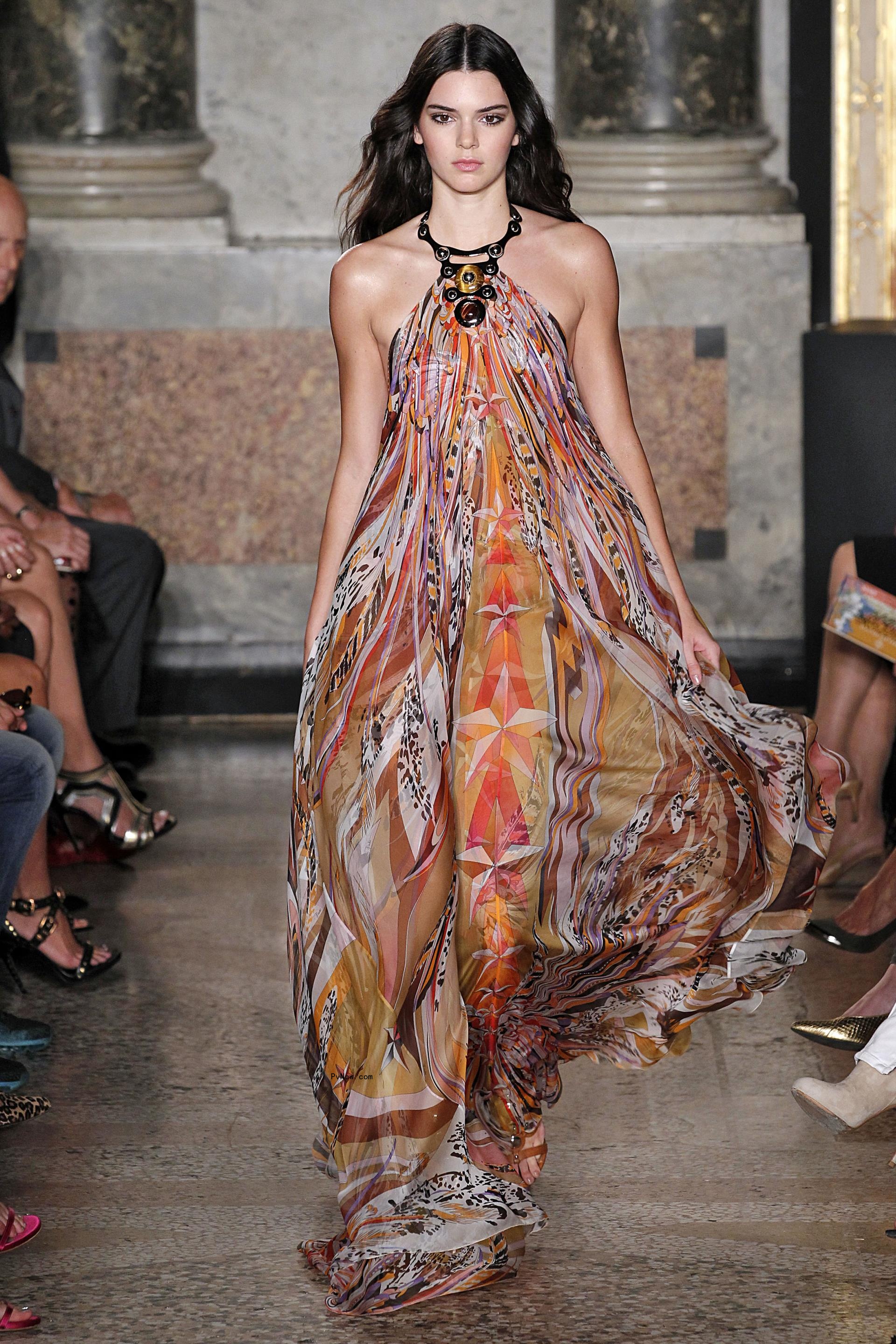 Kendall Jenner modeling on a runway.