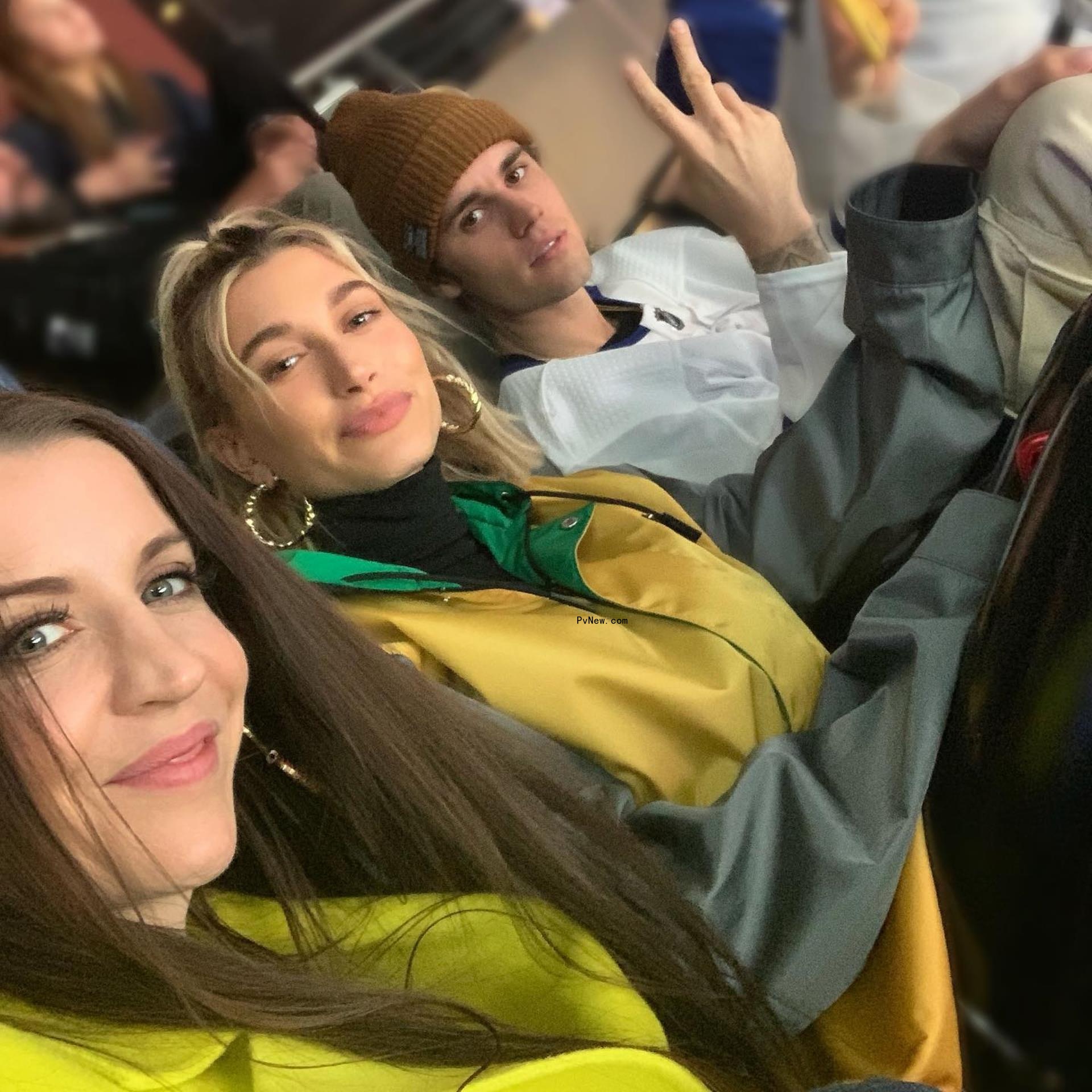 Justin Bieber and Hailey Bieber with his mom.