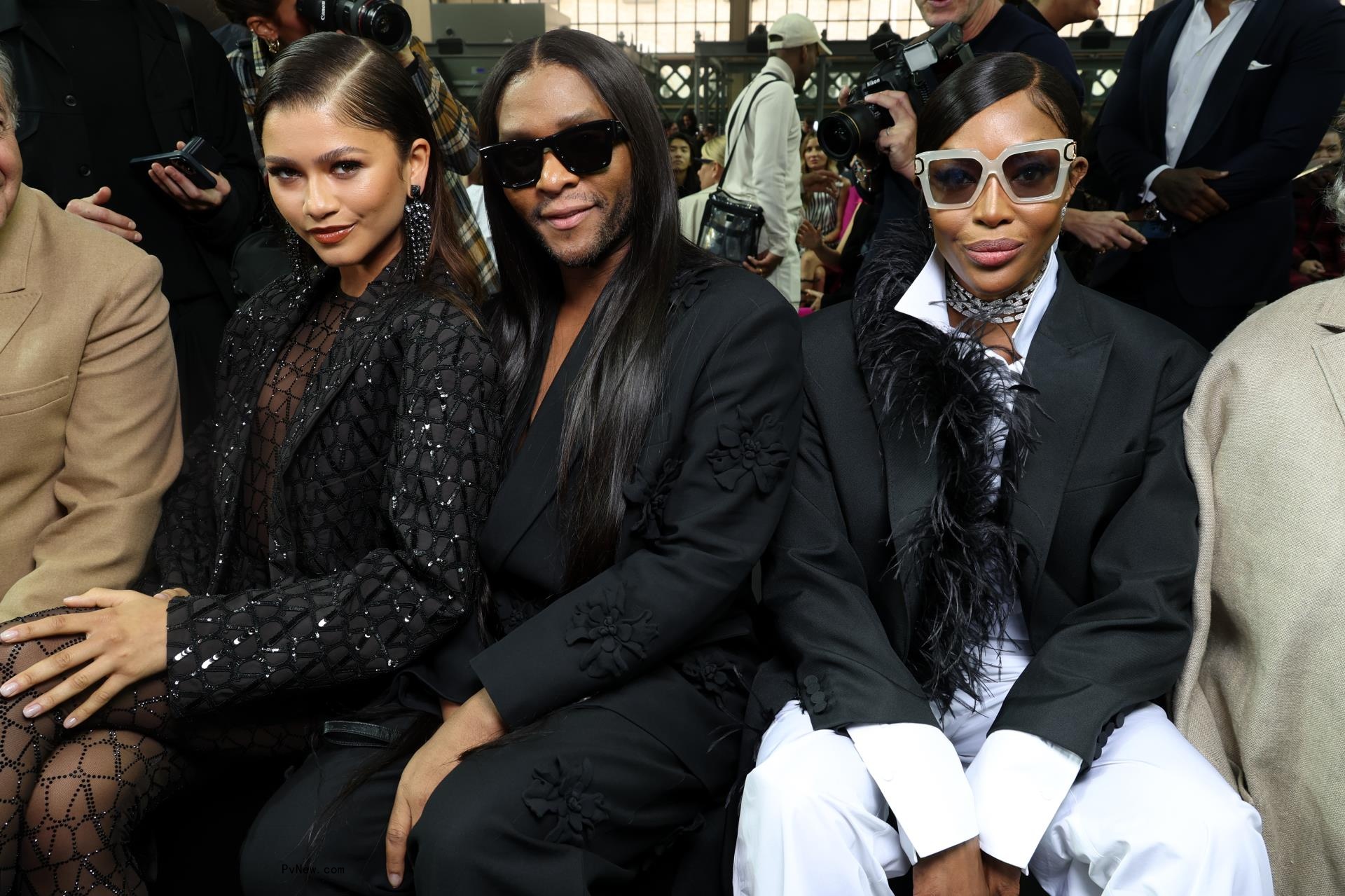 Zendaya, Law Roach and Naomi Campbell at the Valentino fashion show in 2022.