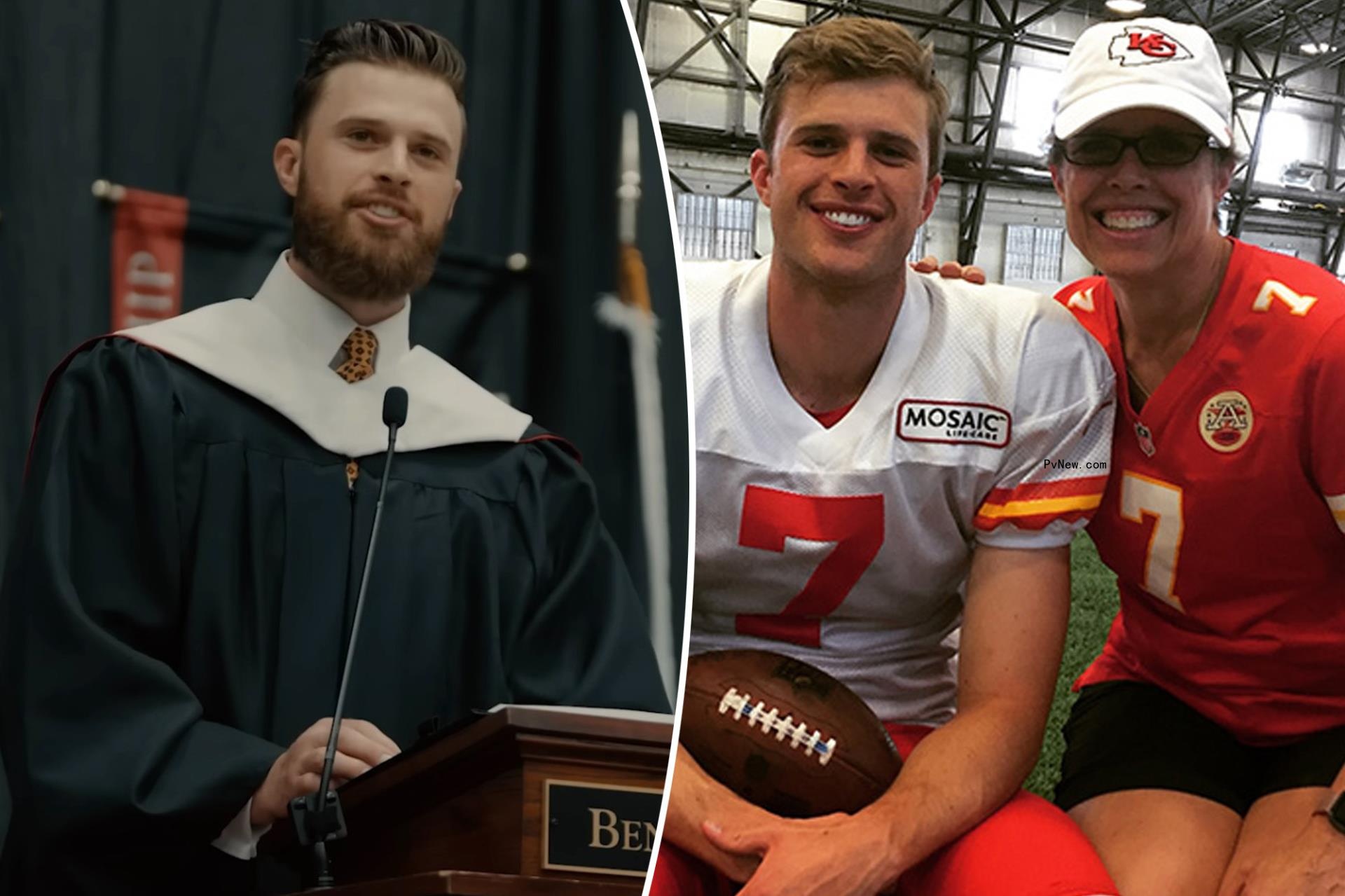 Harrison Butker holding his hand over his heart.