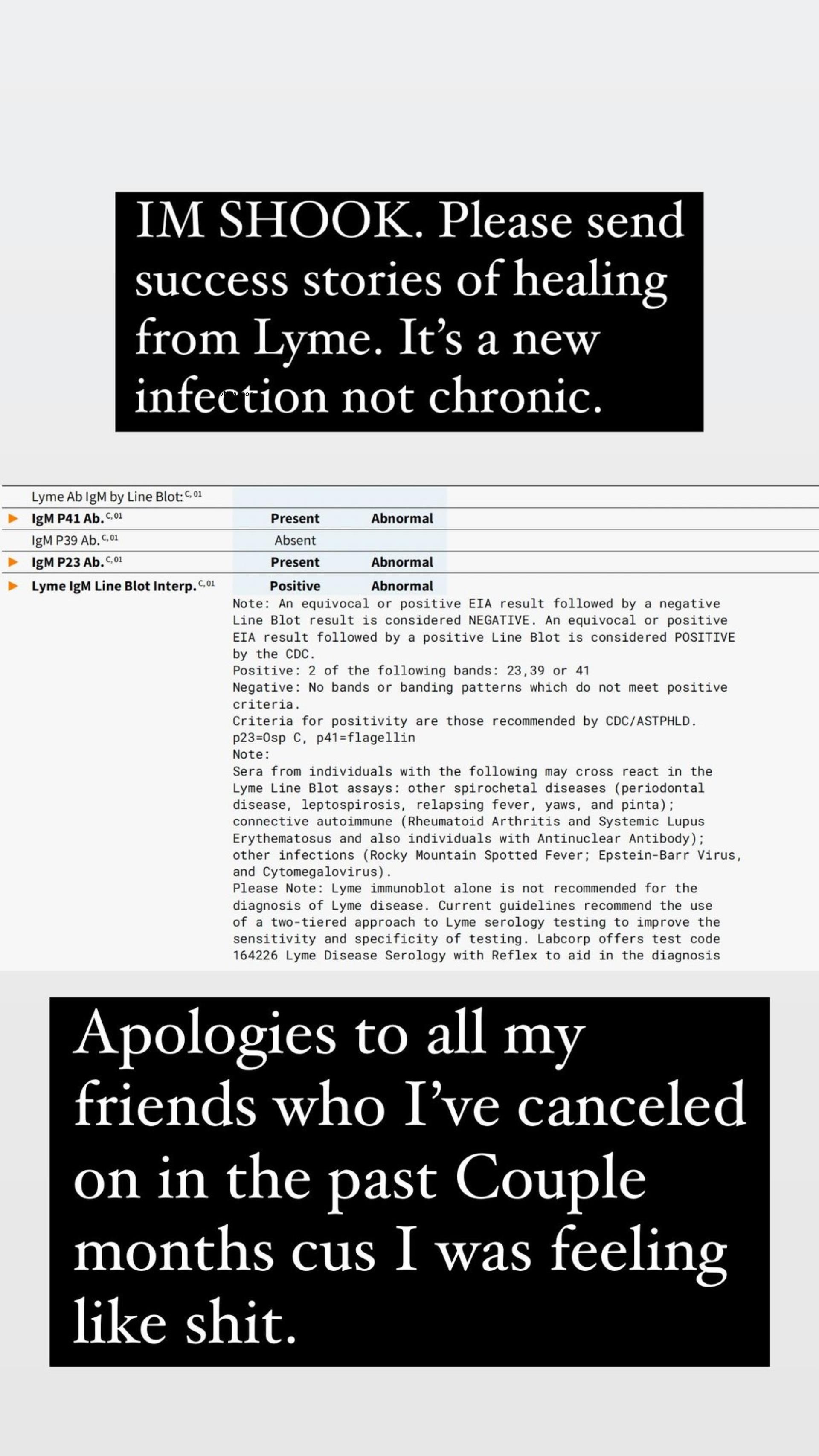 Leah McSweeney Lyme disease test results